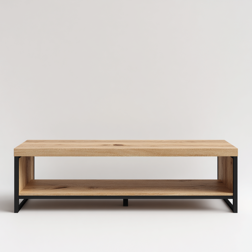 Mueble de TV madera metal 150x40x45 cm - natural - negro - apto para salón - diseño moderno- Nestupden