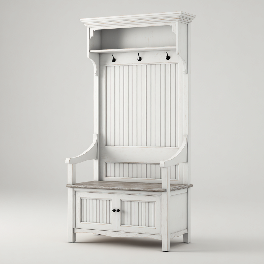 Perchero madera lacada 90x50x185 cm - blanco - apto para recibidor - diseño funcional- Nestupden