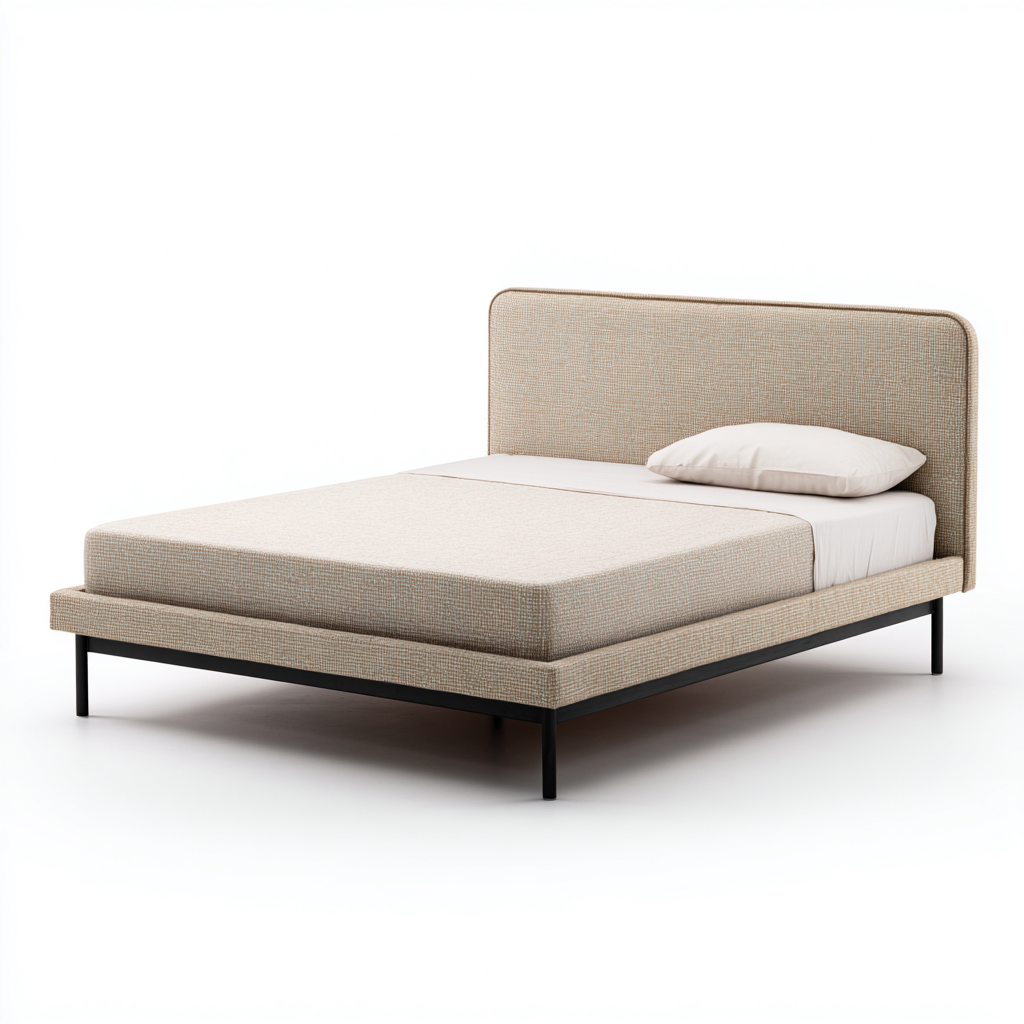 Cama matrimonial tapizada en tejido - 200x160x105 cm - color beige - apta para dormitorio - diseño contemporáneo- Nestupden