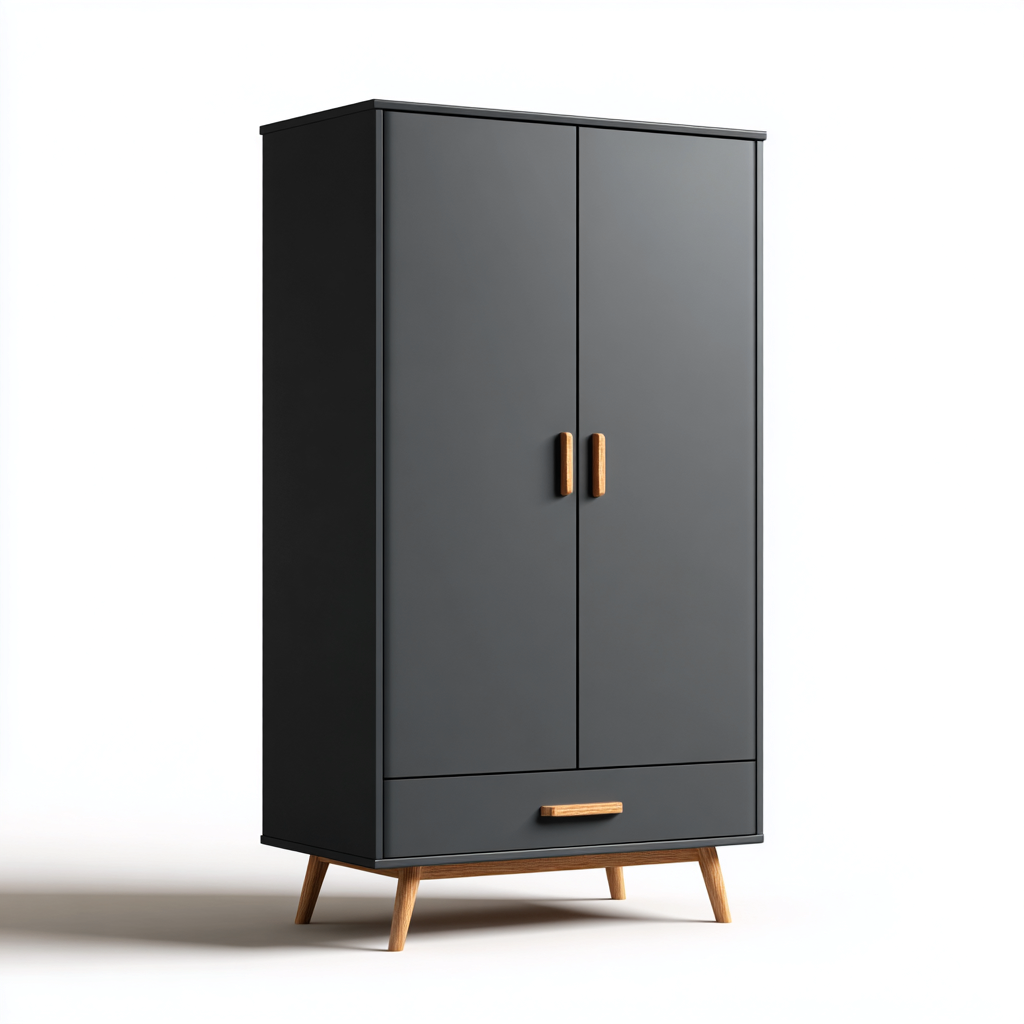 Armario madera 105x55x185 cm negro dormitorio diseño moderno- Nestupden