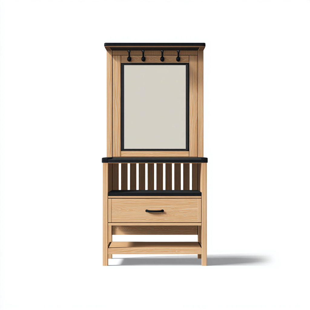 Perchero madera roble 80x45x180 cm - roble claro - negro - apto para recibidor - diseño funcional- Nestupden