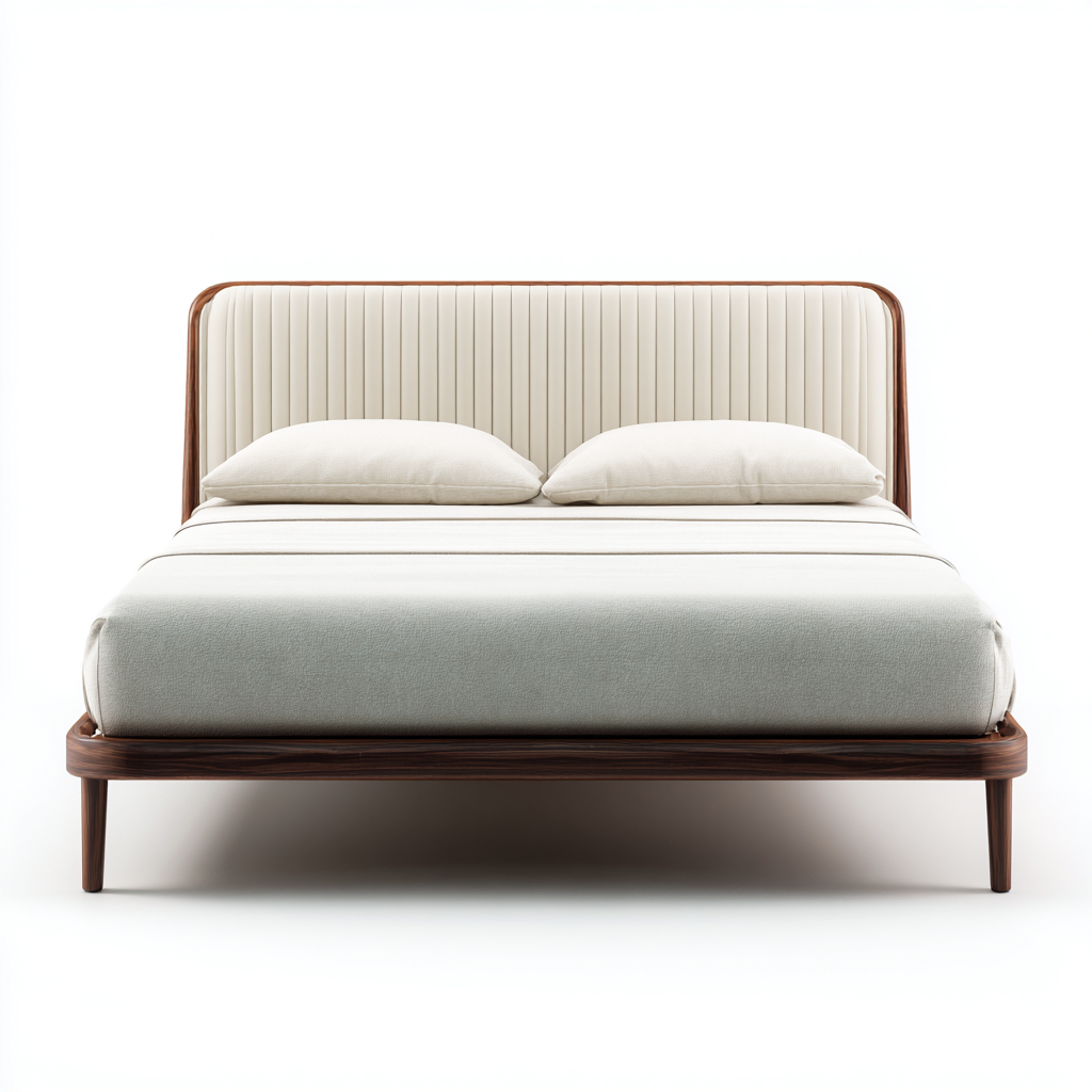 Cama matrimonial tapizada 200x160x105 cm - color beige - nogal - diseño moderno - apta para dormitorio- Nestupden