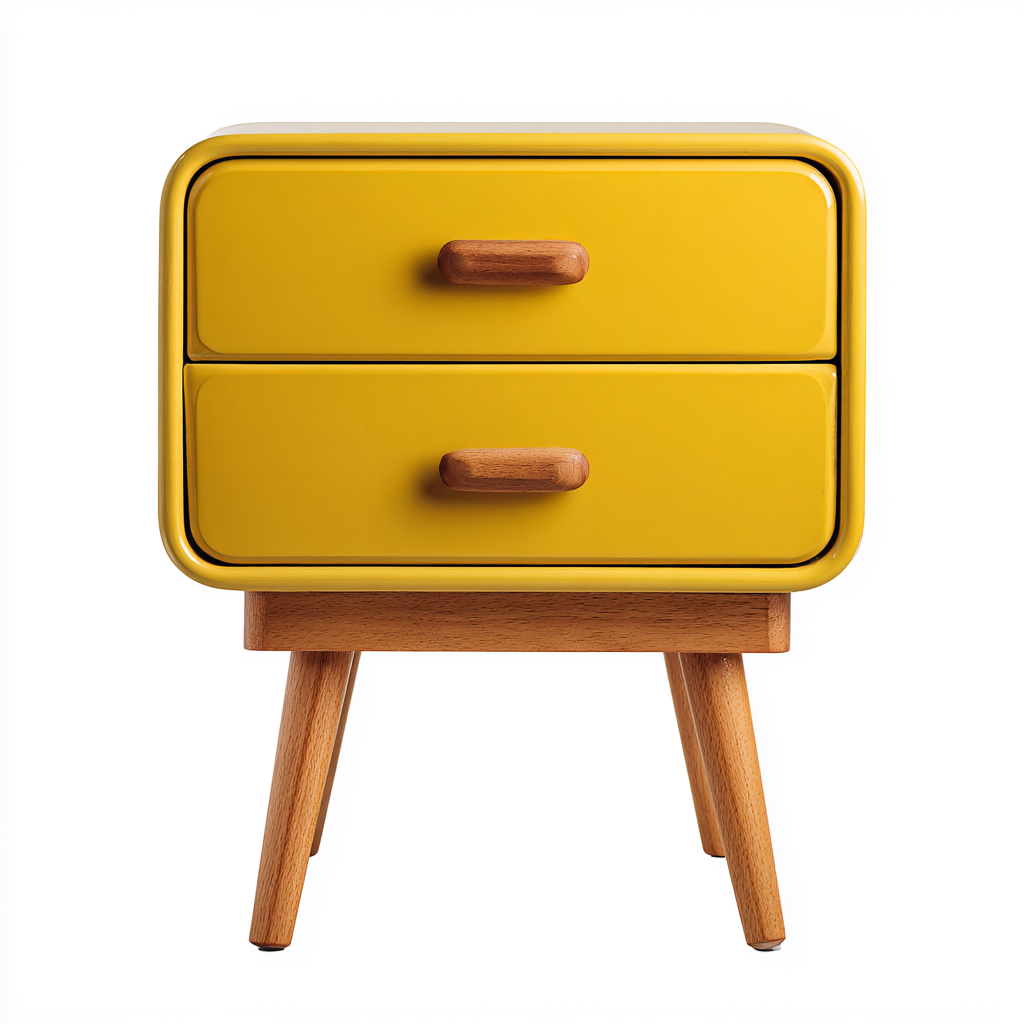 Mesita de noche madera 46x37x54 cm amarillo adecuada para dormitorio diseño moderno- Nestupden