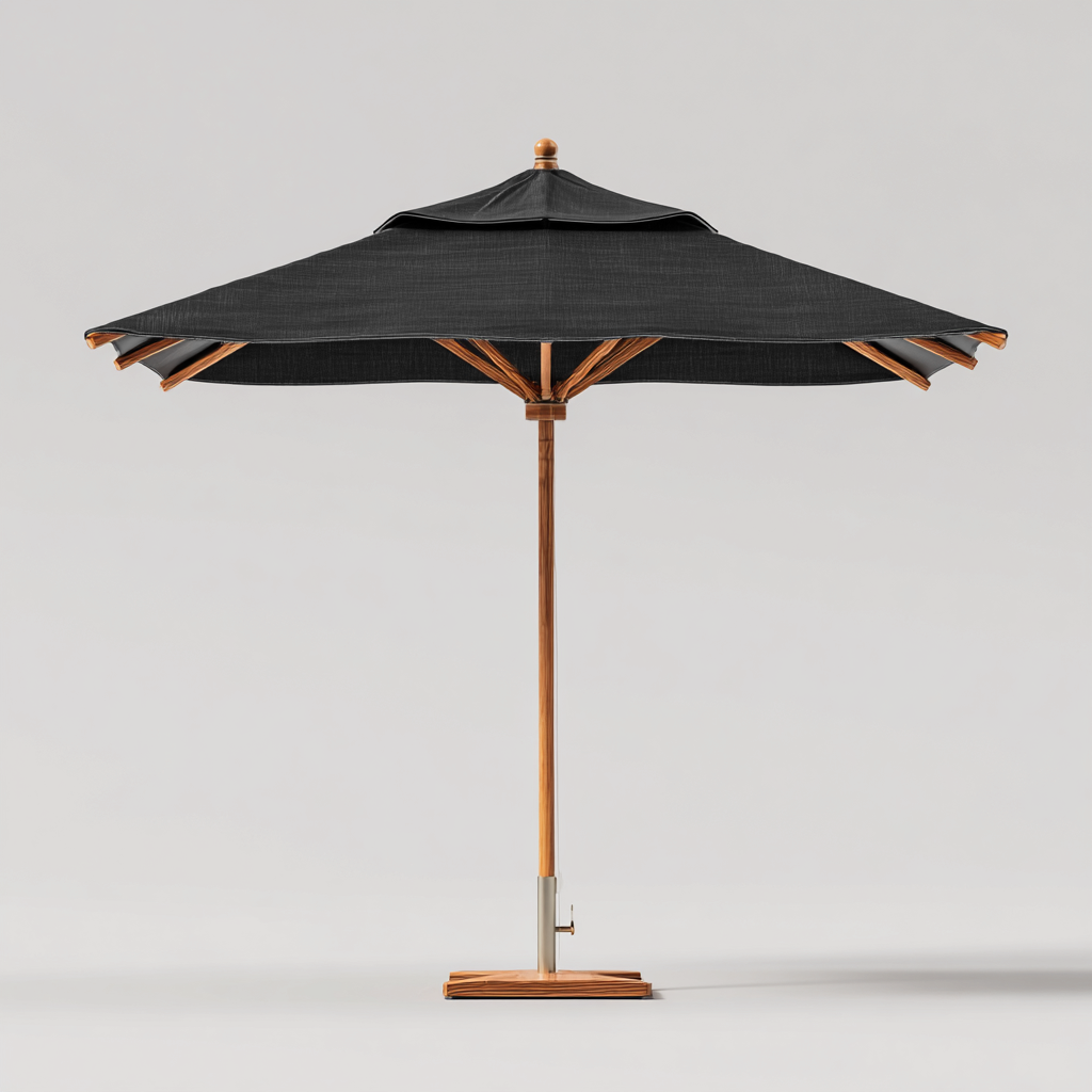 Sombrilla de jardín parasol madera y tela 270x270x255 cm negro apta para exterior - diseño clásico- Nestupden