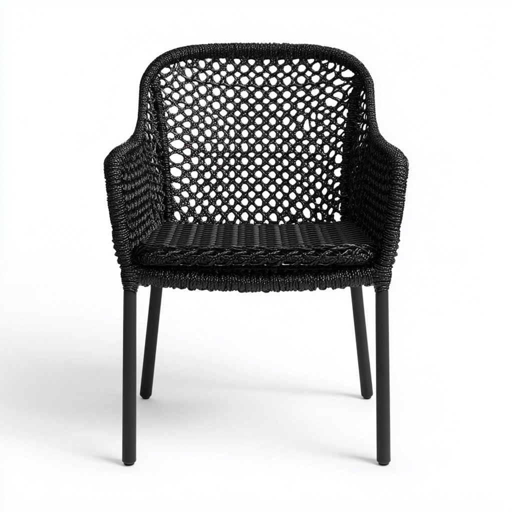 Silla de jardín-ratán sintético-metal-60x57x83 cm-negro-apto para jardín exterior-diseño moderno- Nestupden