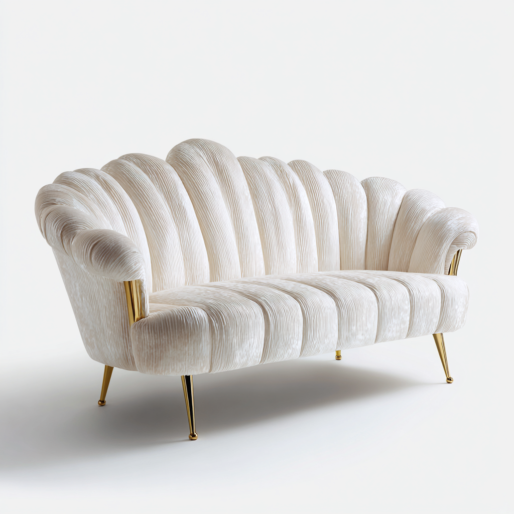 Sofá de 2 plazas de tela 160x85x90 cm - blanco - apto para salón - estilo clásico con respaldo tipo concha- Nestupden