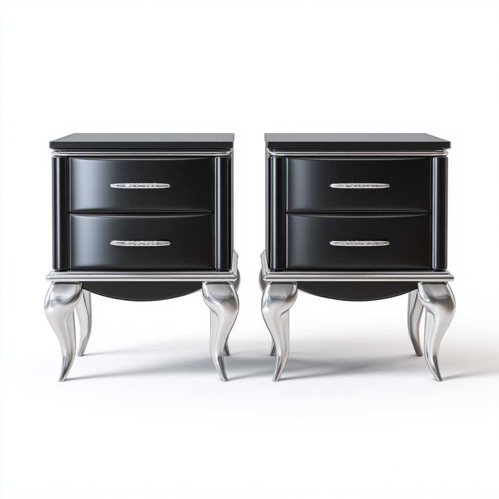 Mesita de noche madera 50x40x63 cm - negro - plata - diseño moderno - apta para dormitorio- Nestupden