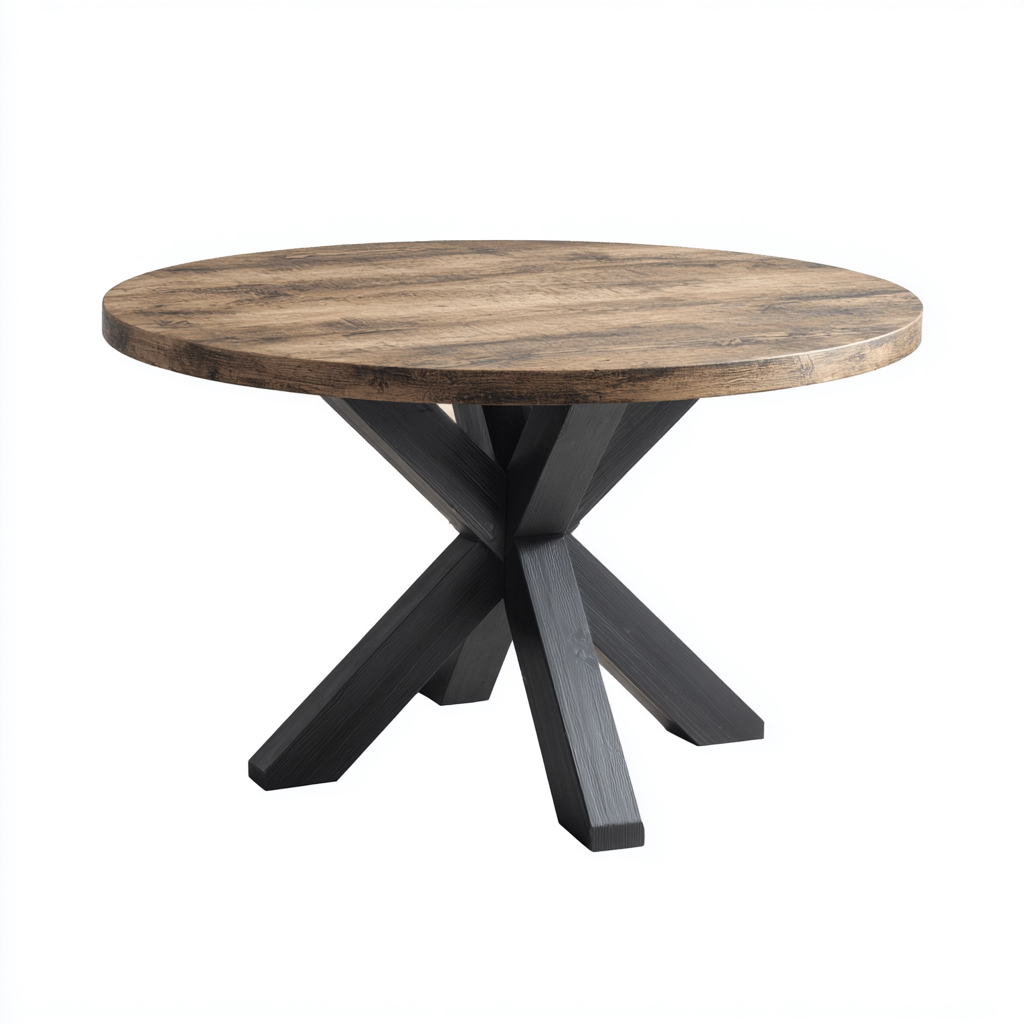 Mesa de jardín madera y base cruzada 120x120x76 cm - madera natural - negro - uso en jardín diseño moderno- Nestupden