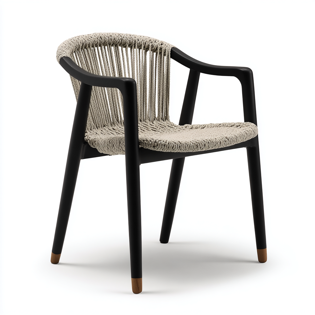 Silla de jardín cuerda trenzada y estructura negra 57x59x83 cm - beige - negro - apta para jardín exterior - diseño contemporáneo- Nestupden