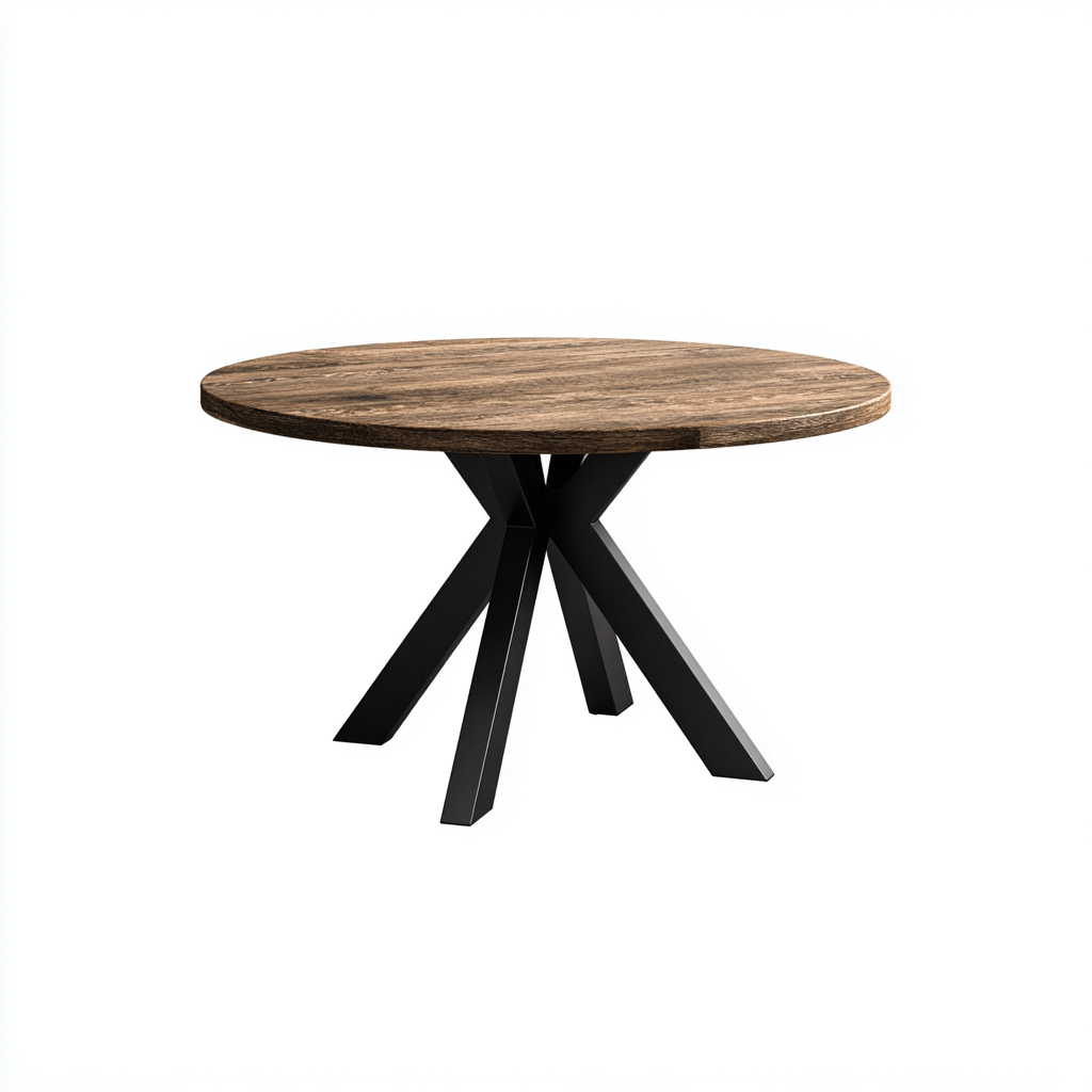 Mesa de jardín madera y base cruzada 115x115x75 cm - madera natural - negro - uso en jardín diseño moderno- Nestupden