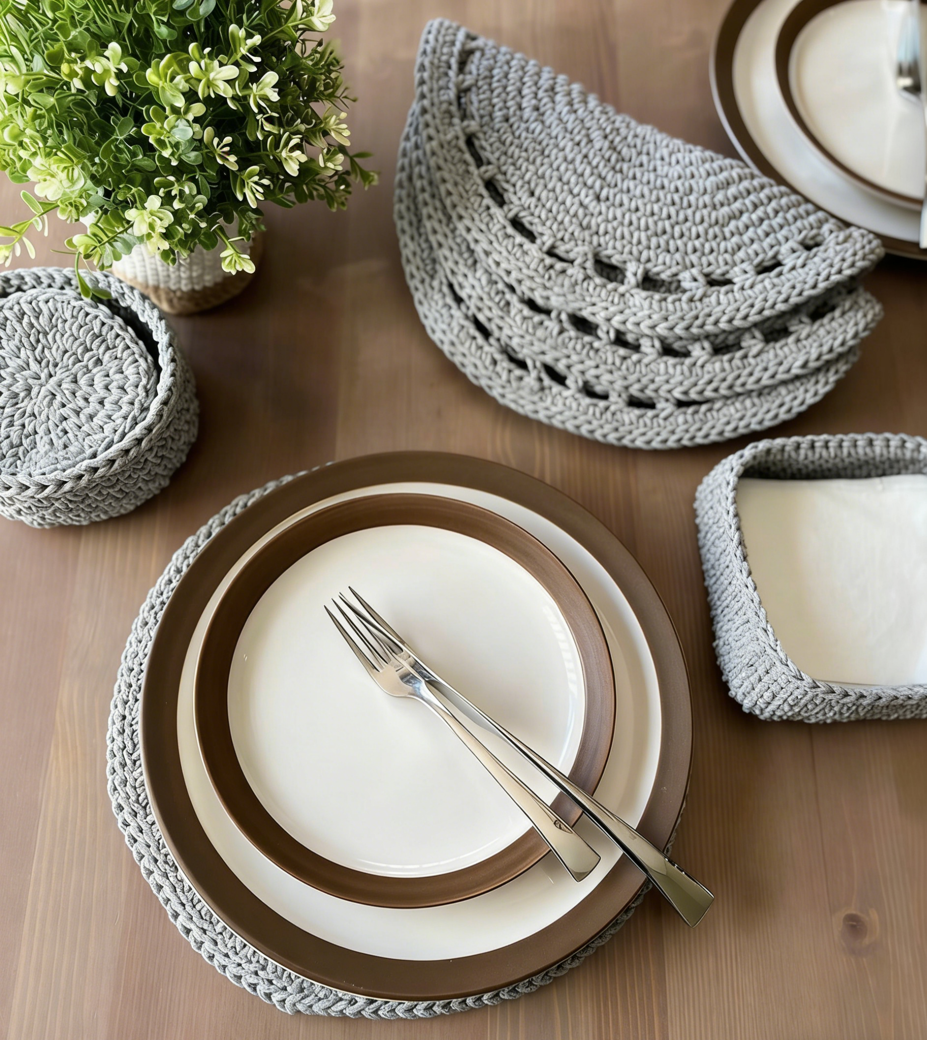 Set de table rond crocheté en coton, moderne, disponible en 2 tailles