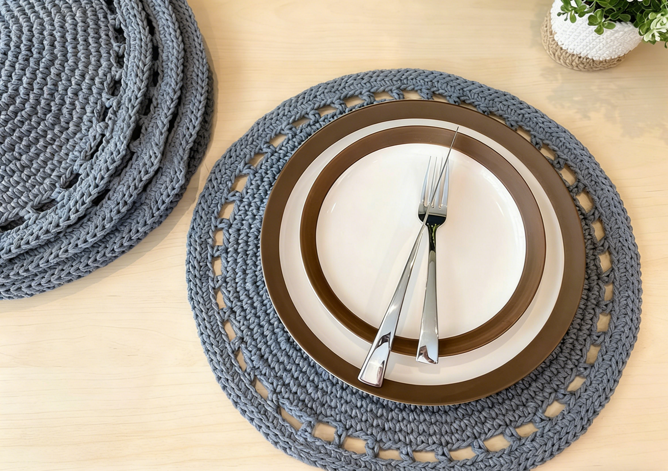 Set de table rond crocheté en coton, moderne, disponible en 2 tailles
