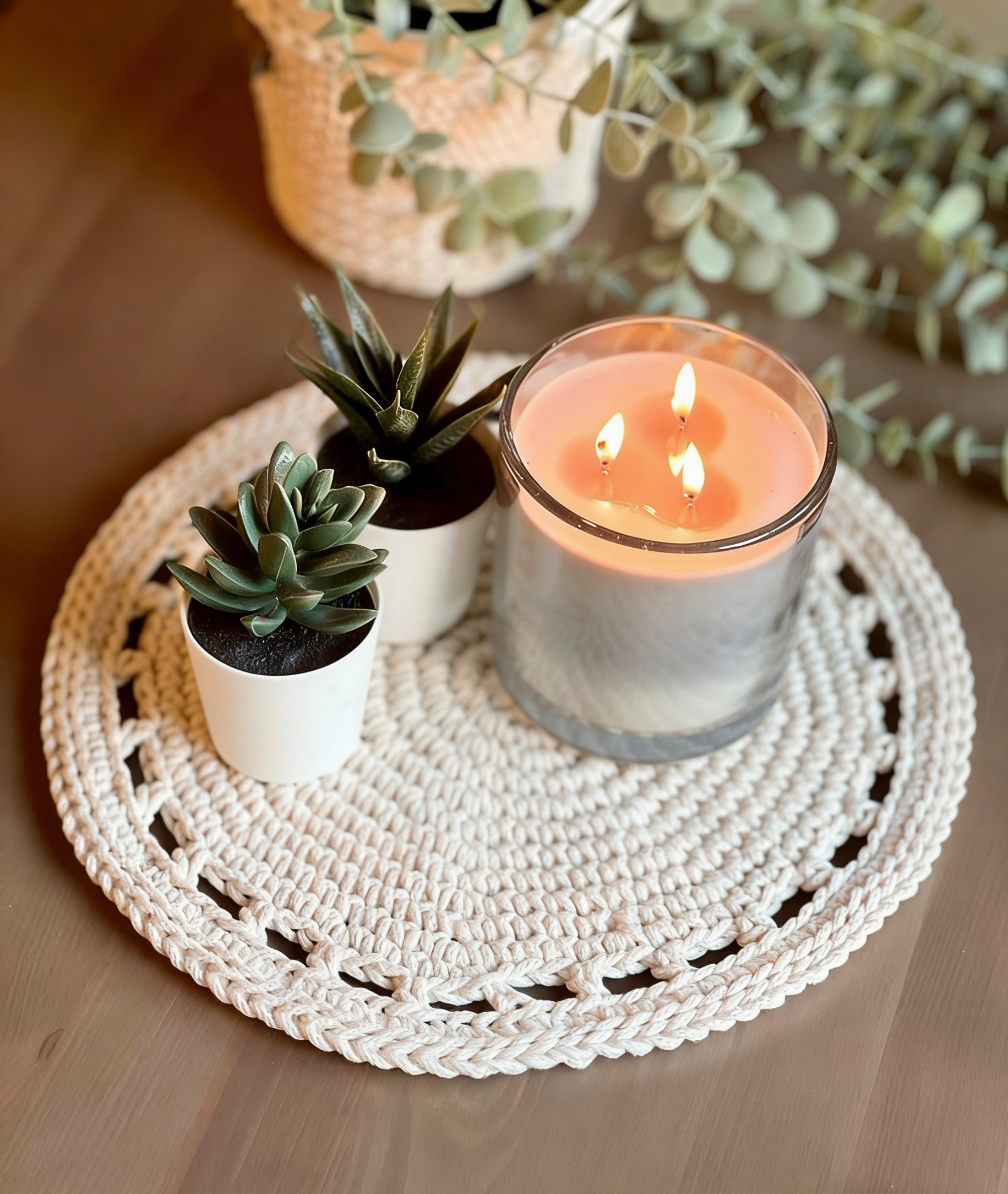 Set de table rond crocheté en coton, moderne, disponible en 2 tailles