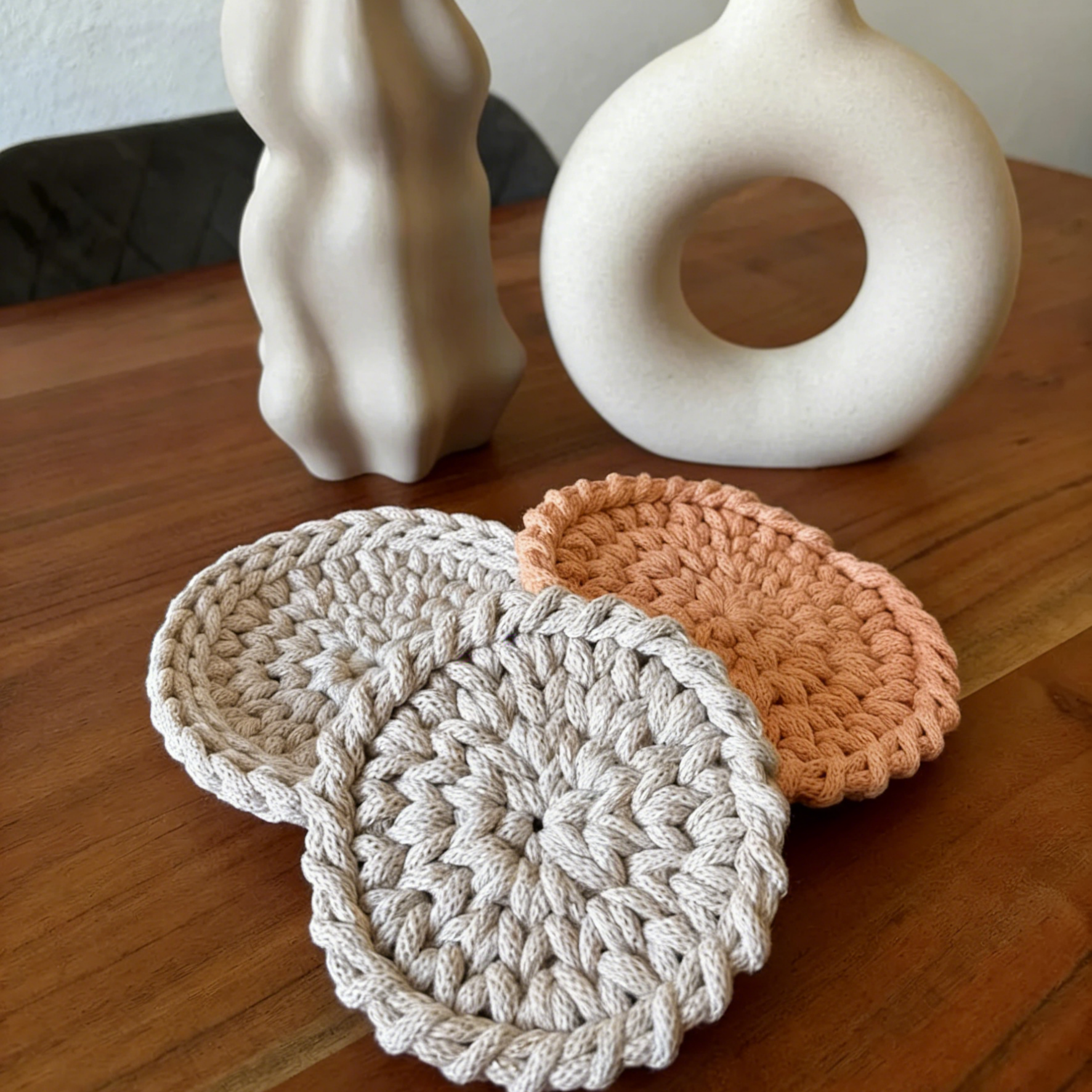 Set de table rond crocheté en coton, moderne, disponible en 2 tailles