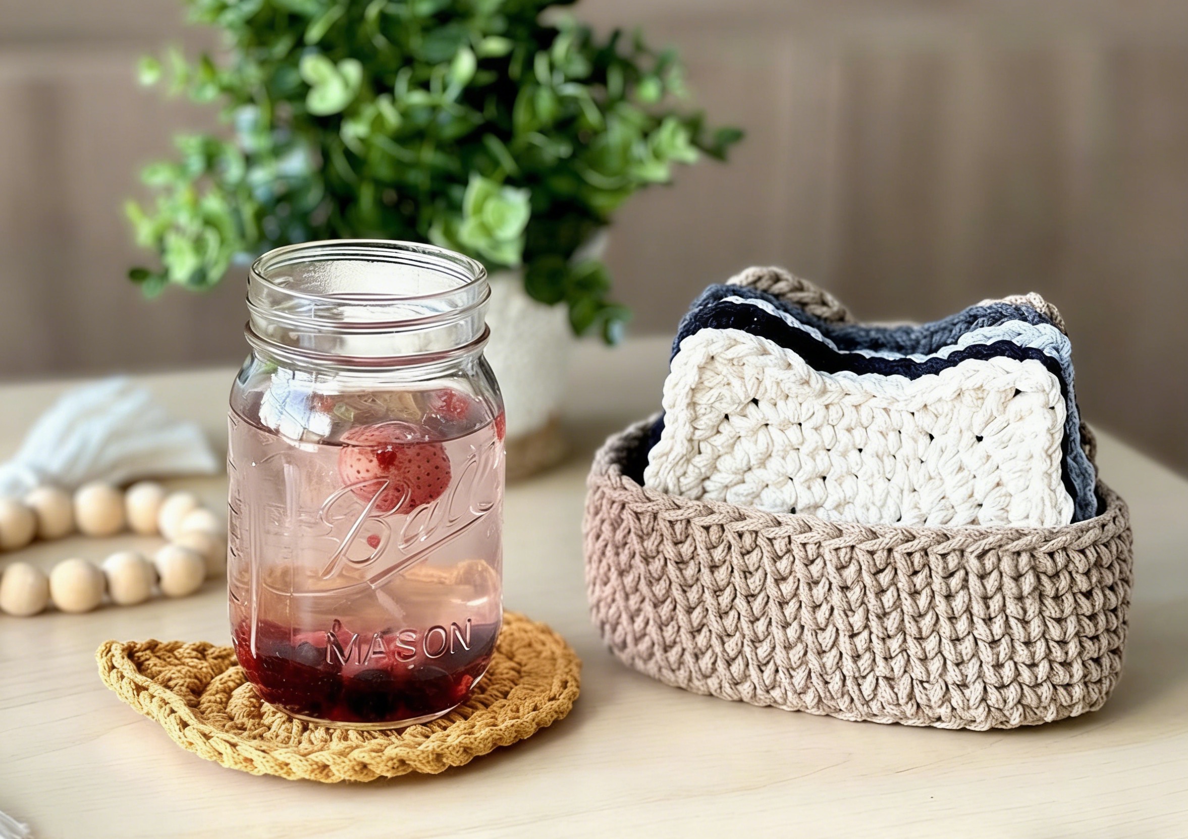 Sous-verres chat au crochet, lot de 4 ou 6 avec support