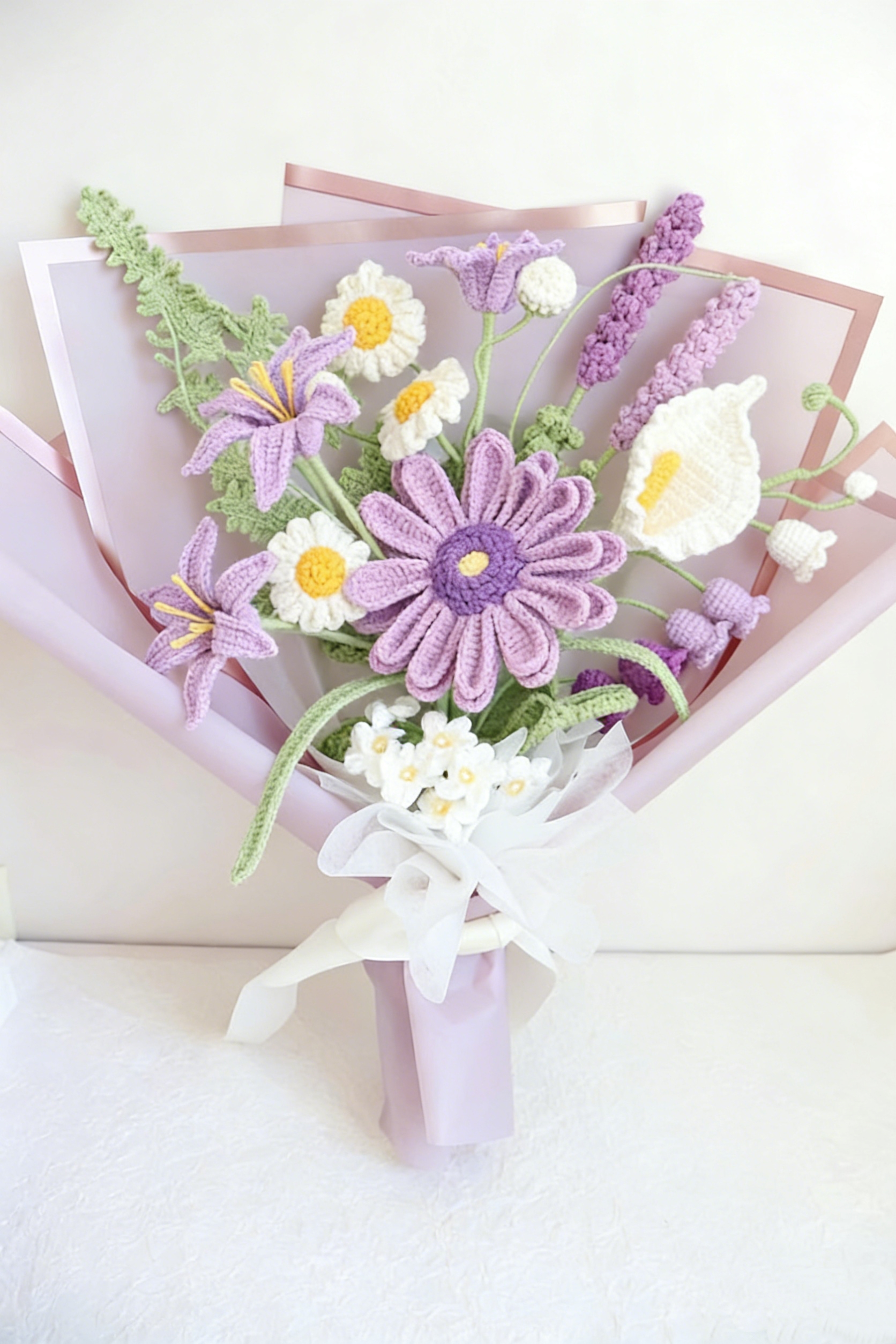 Bouquet de fleurs au crochet, marguerite Gerbera papillon décoratif