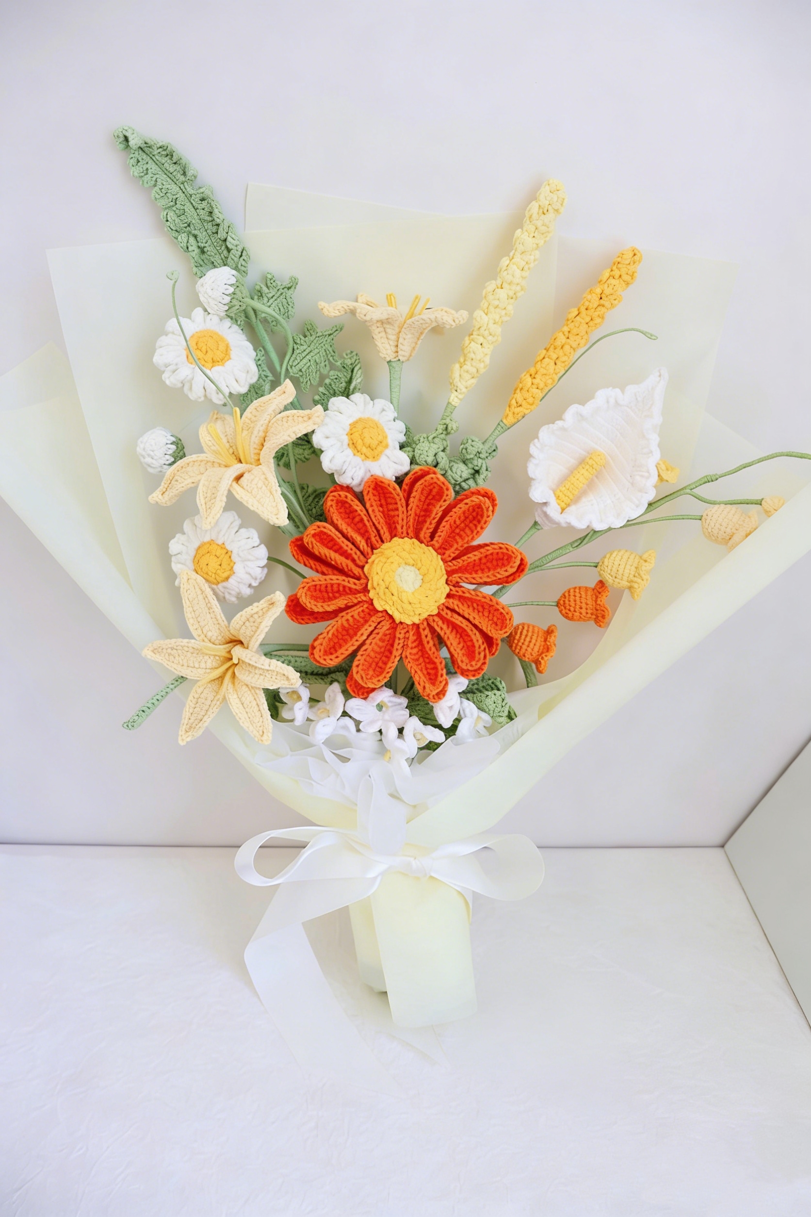 Bouquet de fleurs au crochet, marguerite Gerbera papillon décoratif