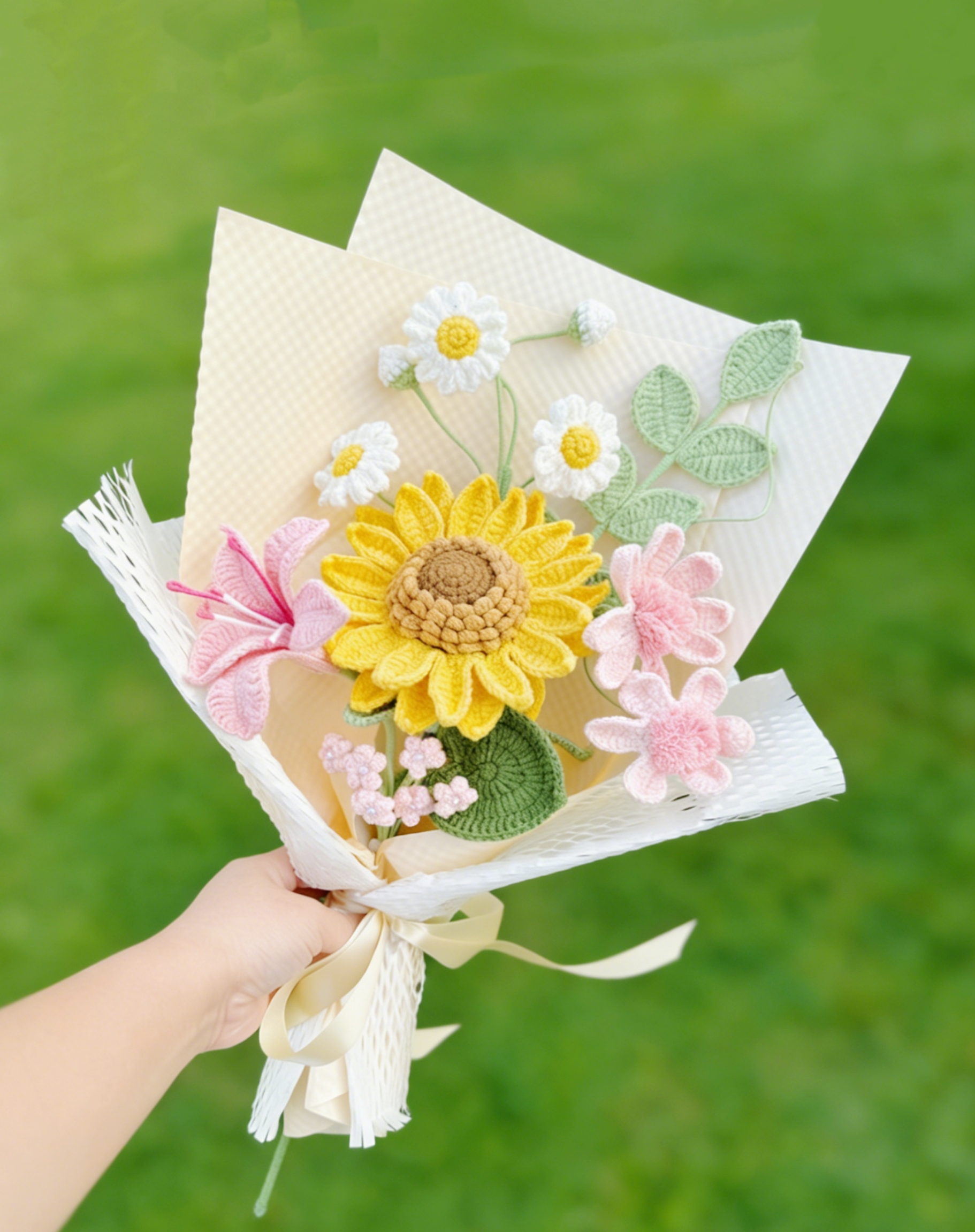 Bouquet de fleurs au crochet, tulipe tournesol marguerite Gerbera