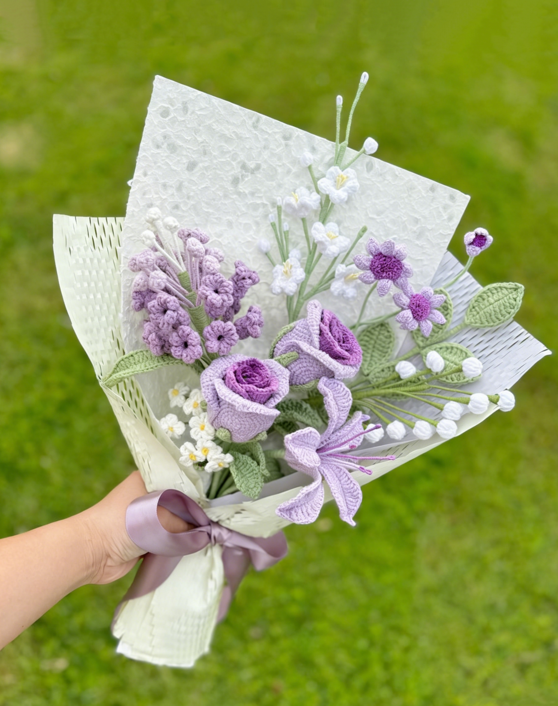 Bouquet de fleurs au crochet, roses tricotées cadeau romantique