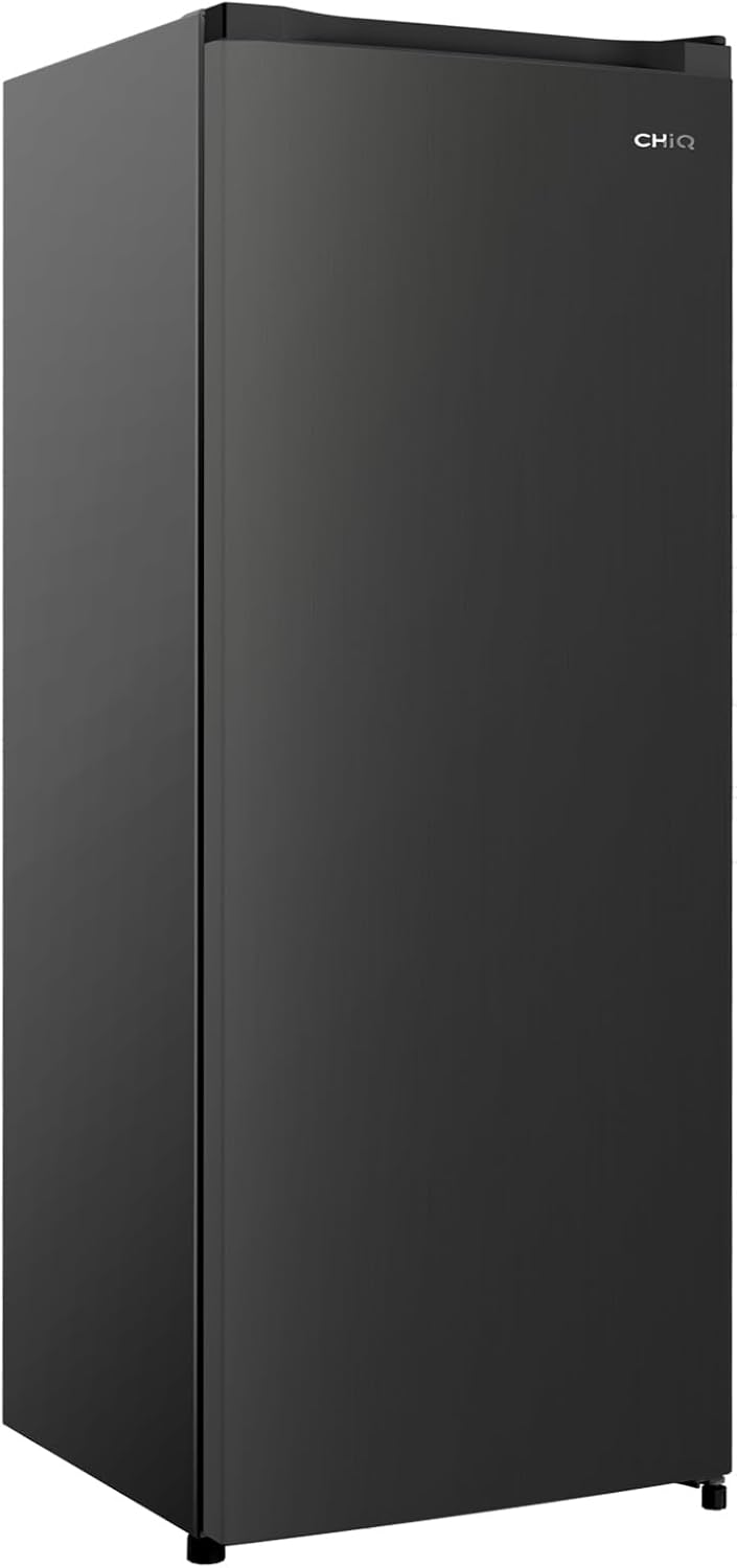 CHiQ Congélateur armoire CSD208D4E – 177L, Congélation 4 étoiles, Ultra silencieux (39 dB), Design en acier noir, Pieds réglables, Porte réversible 540 x 550 x 1440 mm