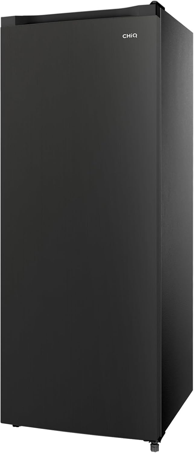 CHiQ Congélateur armoire CSD208D4E – 177L, Congélation 4 étoiles, Ultra silencieux (39 dB), Design en acier noir, Pieds réglables, Porte réversible 540 x 550 x 1440 mm