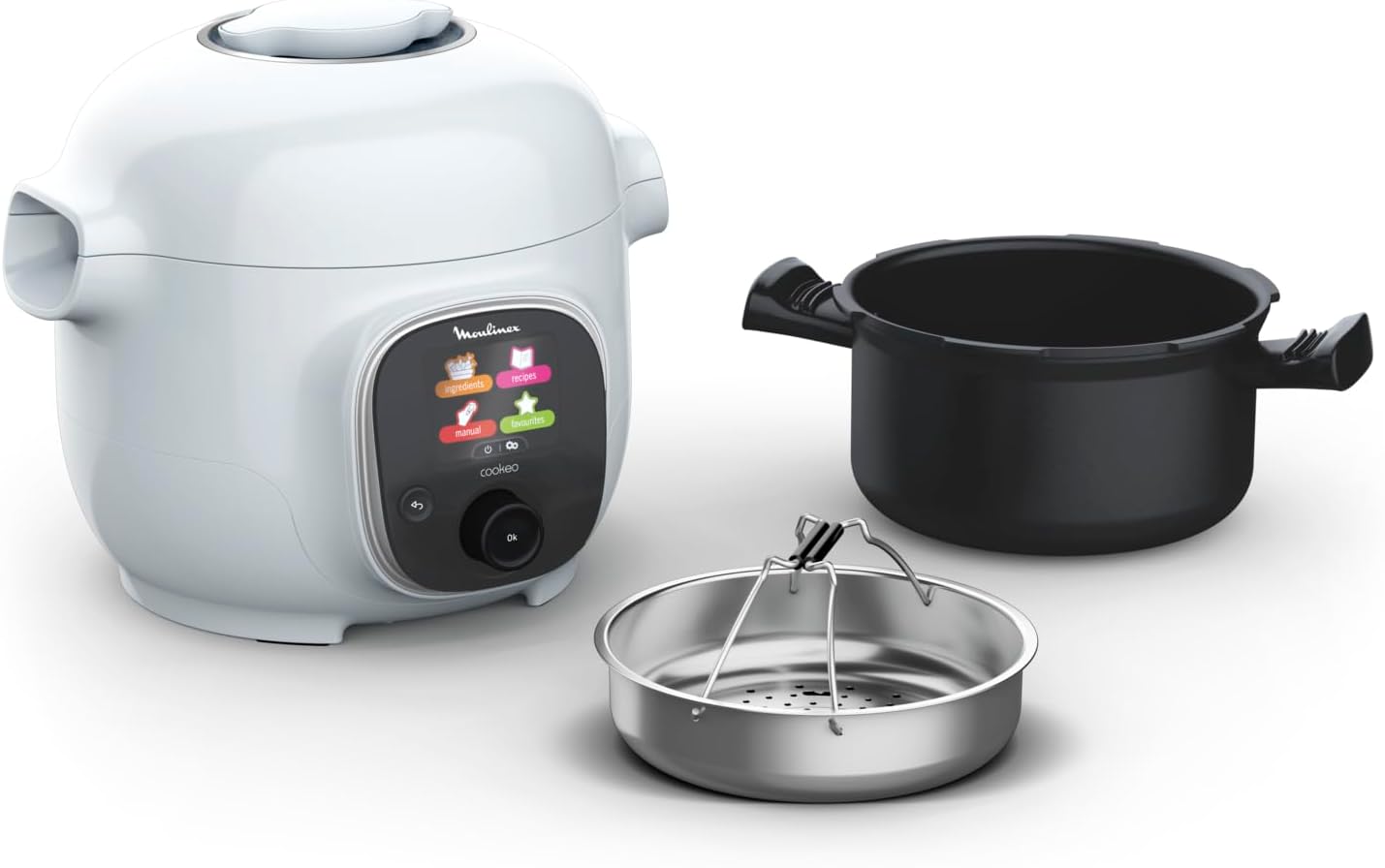 Moulinex Cookeo Mini Multicuiseur intelligent haute pression, 3 L, 2 personnes, 150 recettes intégrées, Cuisson sans surveillance, Guide pas à pas, Compact, Application Moulinex CE880410