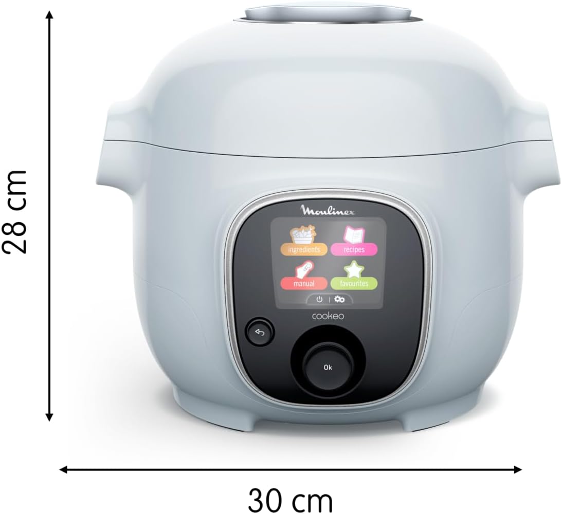 Moulinex Cookeo Mini Multicuiseur intelligent haute pression, 3 L, 2 personnes, 150 recettes intégrées, Cuisson sans surveillance, Guide pas à pas, Compact, Application Moulinex CE880410