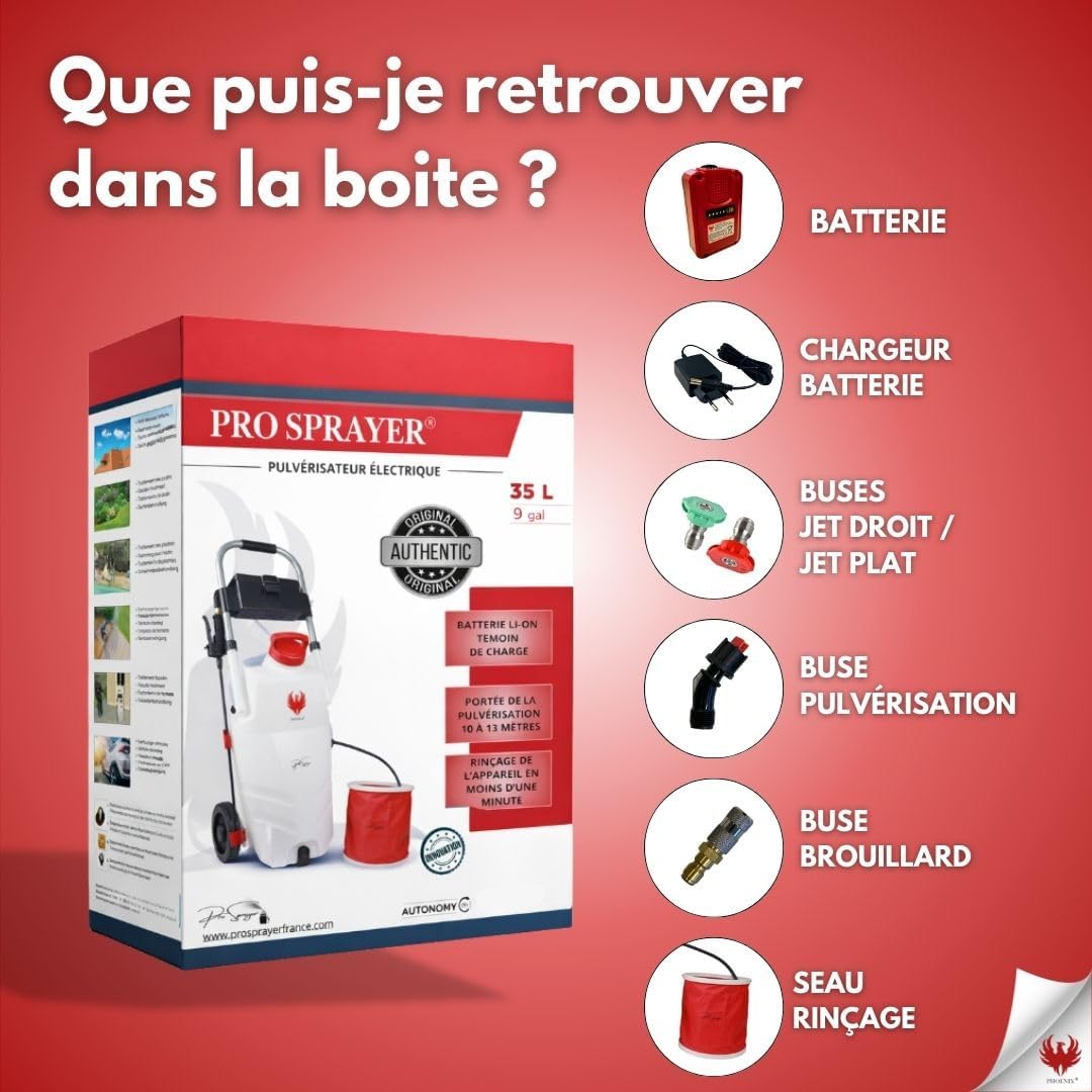PHOENIX - Pro Sprayer Evo Pulvérisateur Électrique 35L - 1 Batterie Lithium 18V - Portée 10m - Autonomie 3h - Idéal pour Démoussage, Nettoyage et Entretien Extérieur - Pulvérisateur Toiture