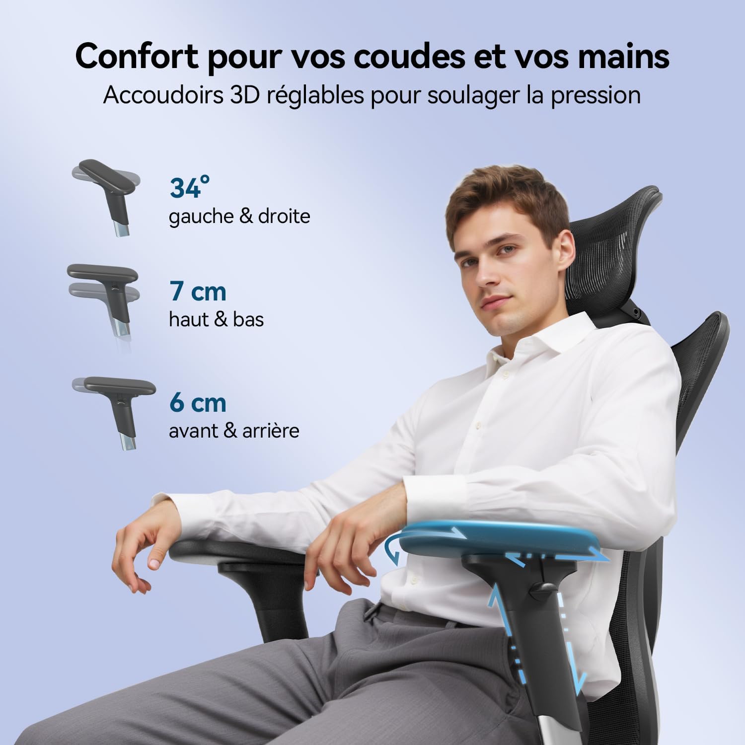 SIHOO Chaise de Bureau Ergonomique pour Ordinateur avec appuie-tête réglable, Dossier et accoudoirs en Maille Noir Mesh Chiar