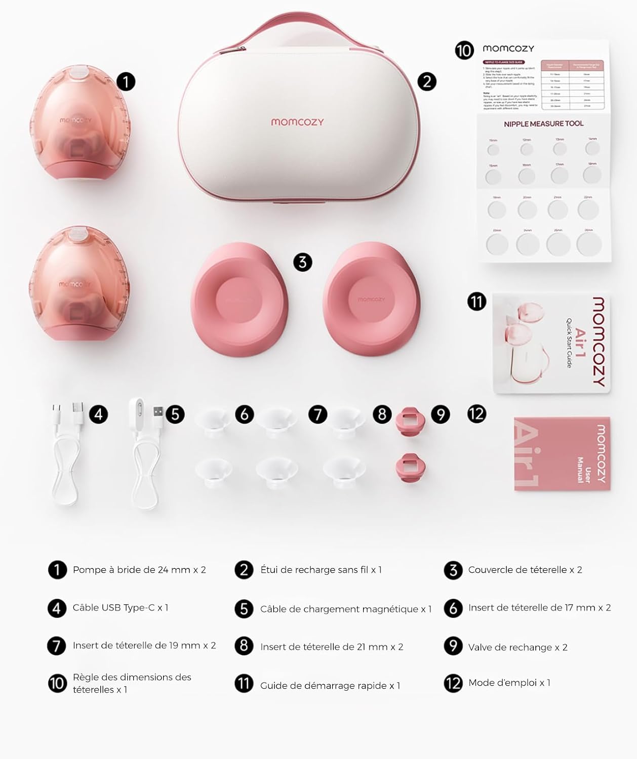Momcozy Air 1 Tire-Lait Ultra-Fin, Tire-Lait Portable Mains Libres avec Étage de Chargement sans Fil & Contrôle par Application avec Mode Auto & Alerte de Remplissage, Dessus Transparent