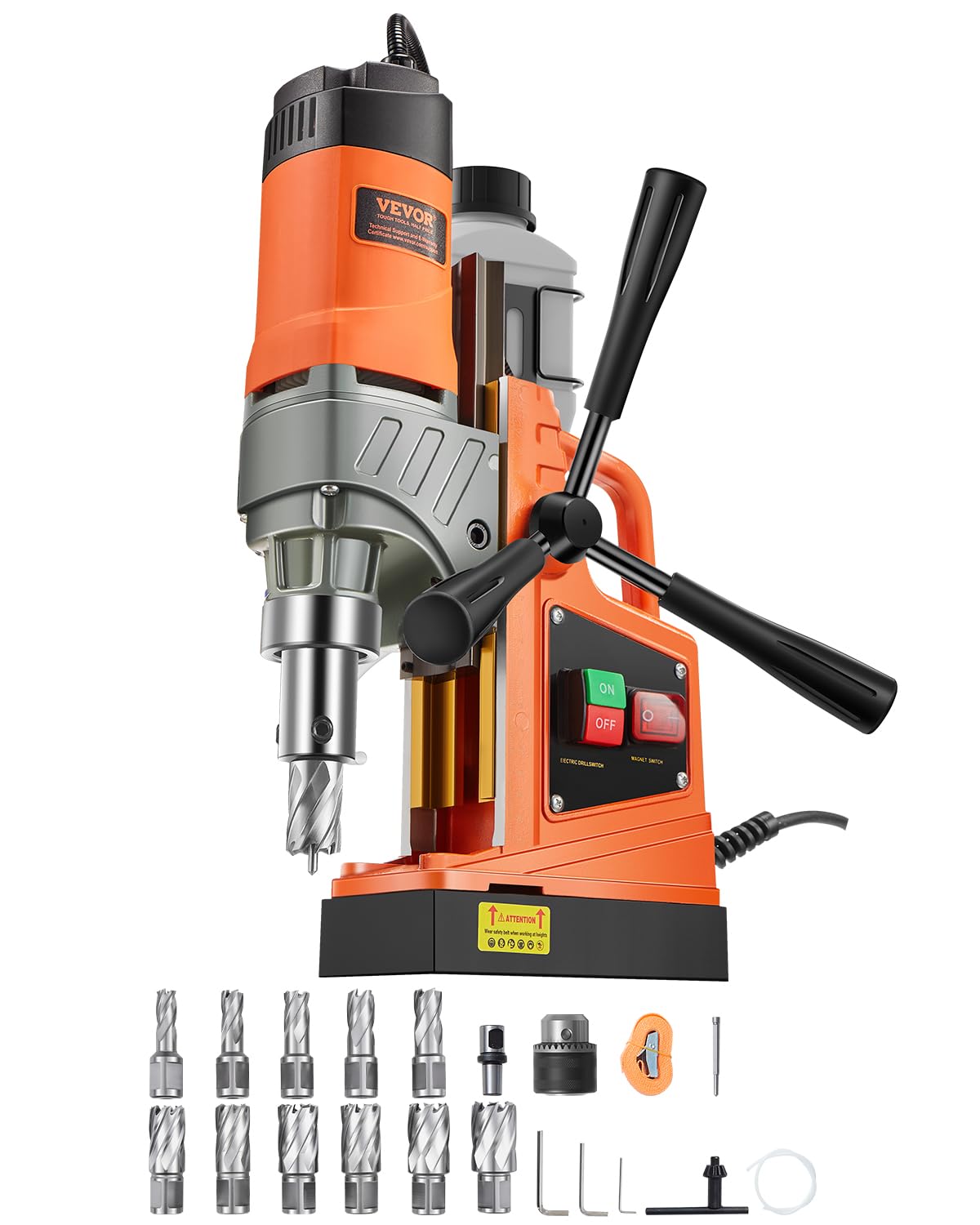 VEVOR Perceuse Magnétique, Perceuse à Colonne Portable 1450 W, 12500 N, 850 tr/min, Max. Diamètre d'Alésage (Foret de Carottage) 40 mm, Max. Profondeur de Carottage 50 mm