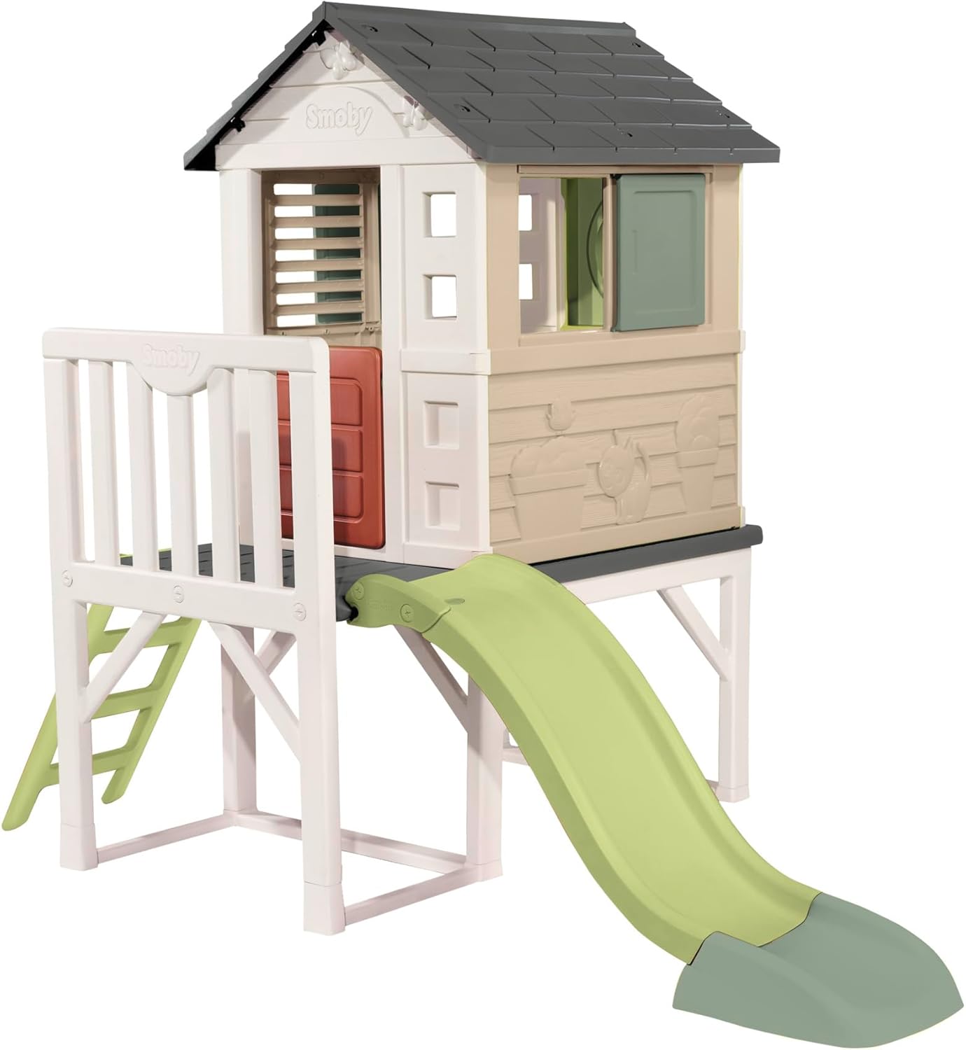 Smoby Life - Maison Pilotis - Plateforme de 70 cm - Echelle, Toboggan - Matière Recyclée - A Partir de 2 Ans - Fabrication Française
