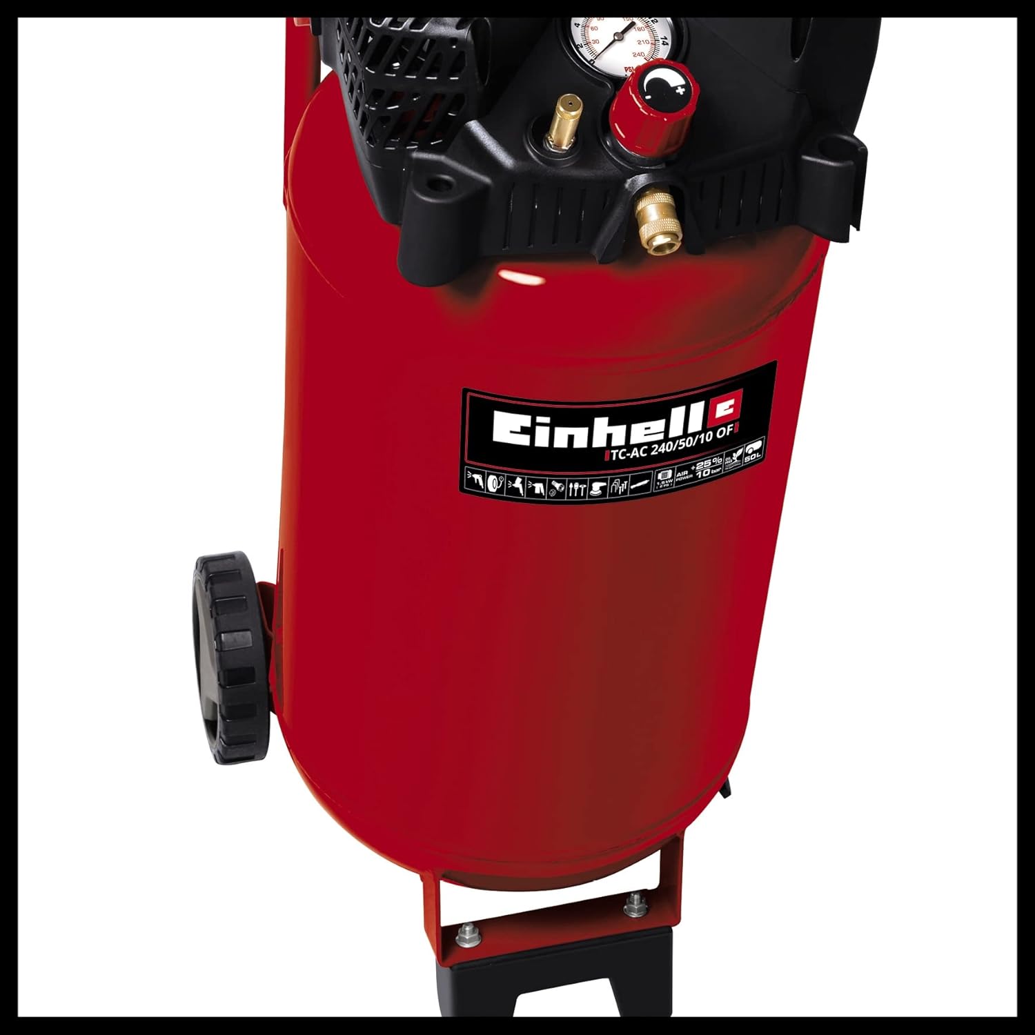 Einhell Compresseur à air vertical TH-AC 240/50/10 OF (1500W, Cuve de 50 L, Pression 10bar, Débit d'aspiration 240l/min, Moteur sans huile, Réducteur de pression)