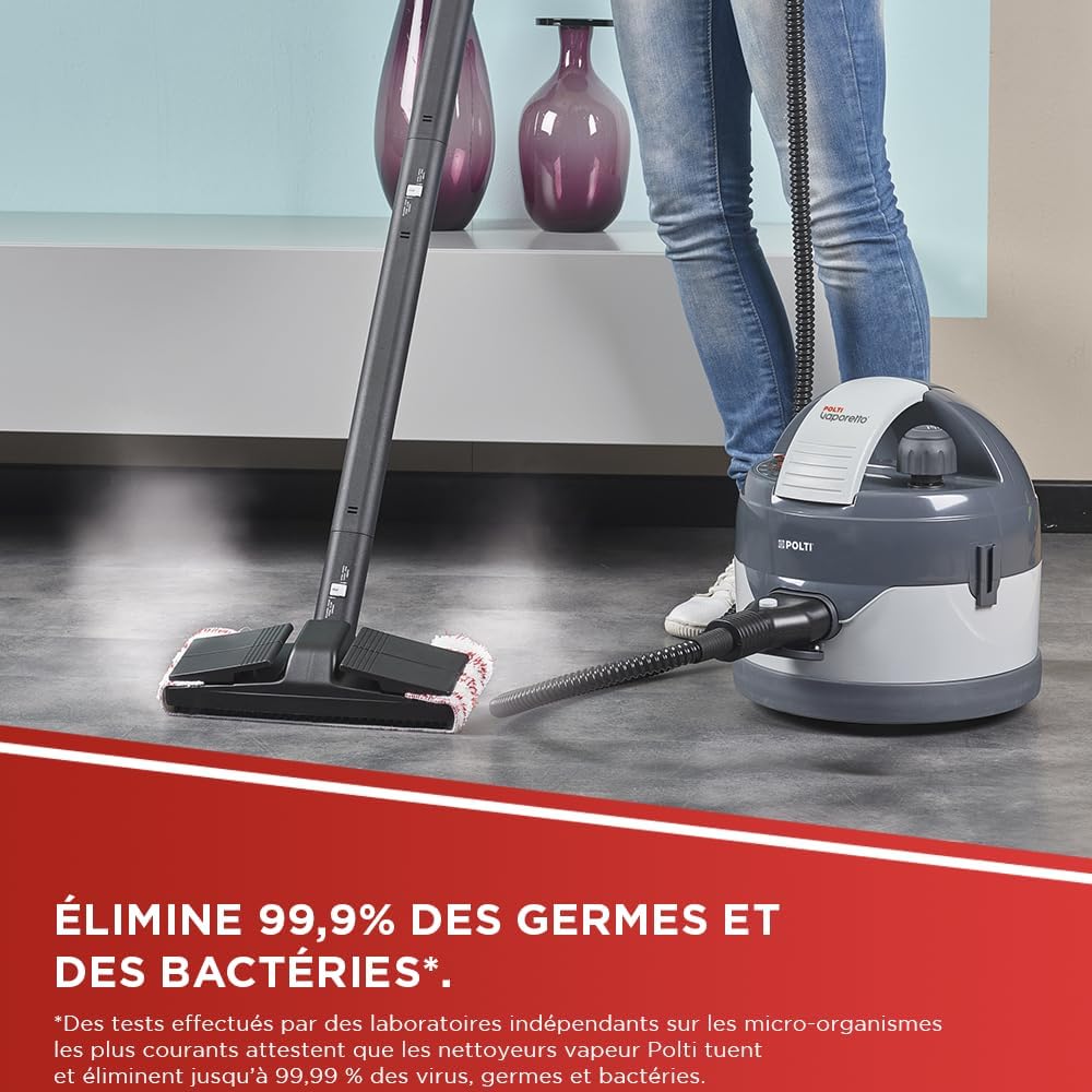 Polti Vaporetto Eco Pro 3.0, Nettoyeur à Vapeur avec Chaudière et Bouchon de Sécurité, Puissance de la Chaudière Max. 2000 W, Réservoir de 2 L, 9 Accessoires Inclus, Fabriqué en Italie, Gris