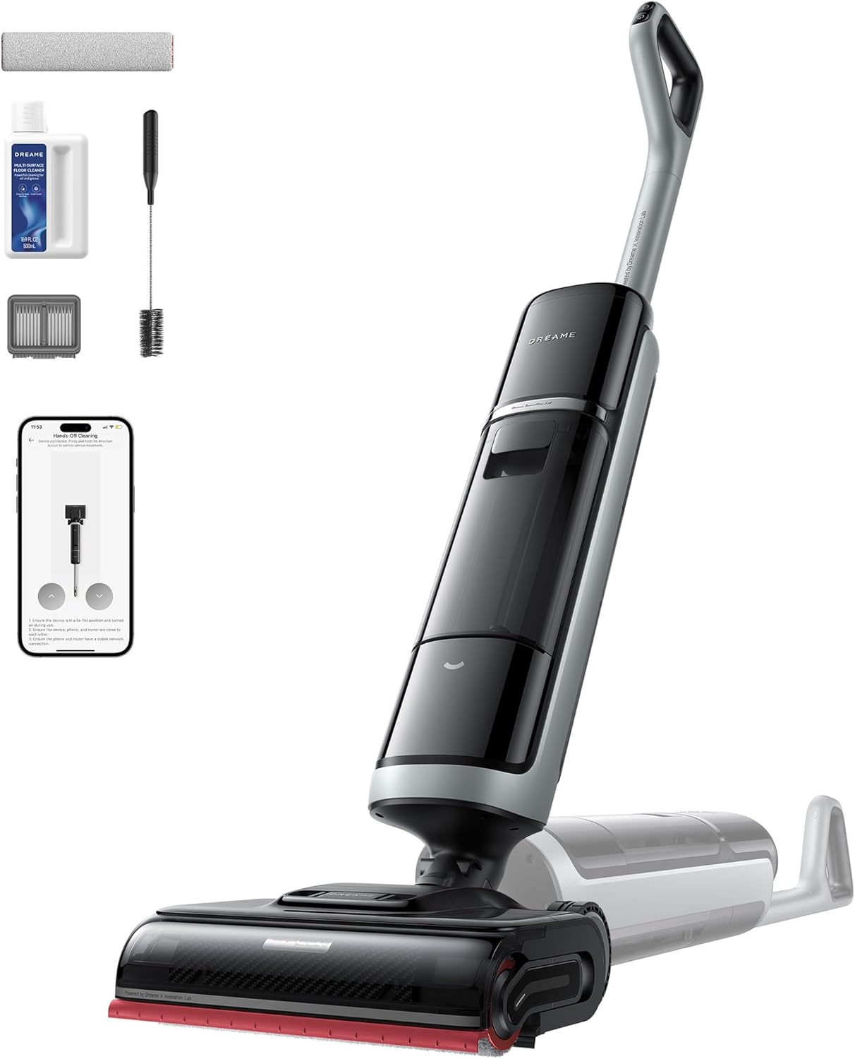 DREAME H15 Pro Heat Aspirateur Laveur, Nettoyage des sols à 85°C, bras robotisé IA GapFree, capteur RVB intelligent, 22 000Pa, 0 nœuds, lavage brosse à 100°C,séchage en 5 min à 90°C,contrôle par appli