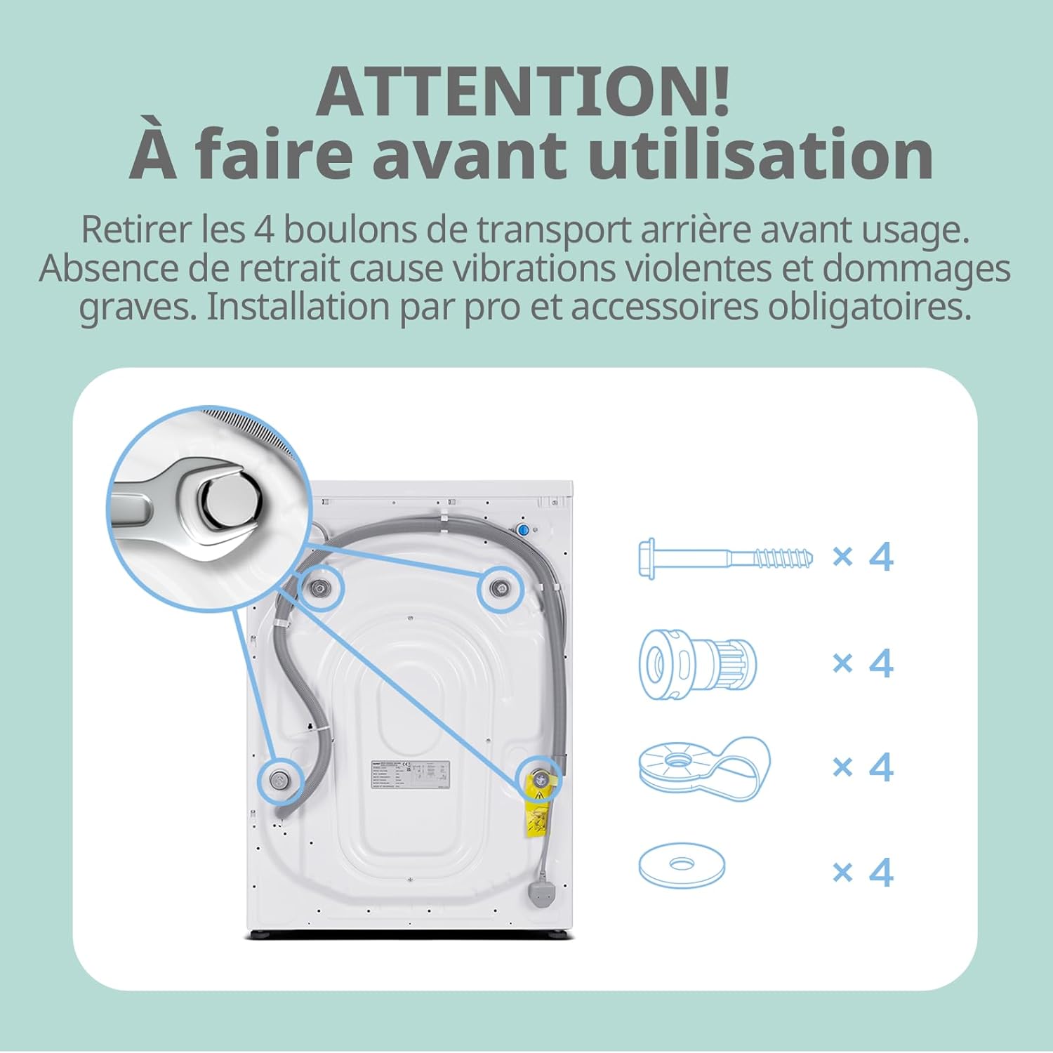 COMFEE' CFE12EW80/W-FR Lave-linge frontal 8KG, Classe énergétique A, Moteur BLDC 1400 tr/min, 15 Programmes, Prélavage, Blanc [Classe énergétique A]
