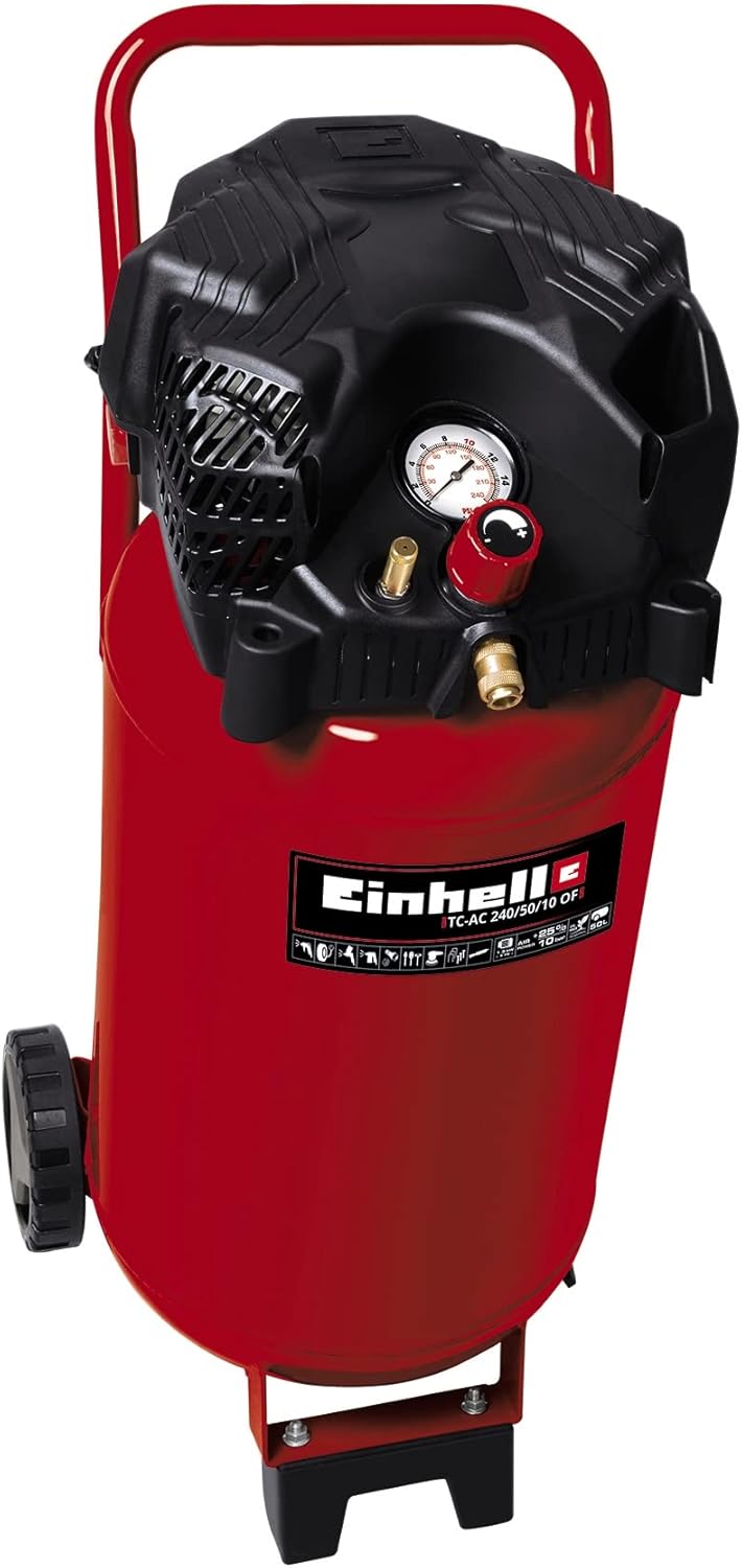 Einhell Compresseur à air vertical TH-AC 240/50/10 OF (1500W, Cuve de 50 L, Pression 10bar, Débit d'aspiration 240l/min, Moteur sans huile, Réducteur de pression)
