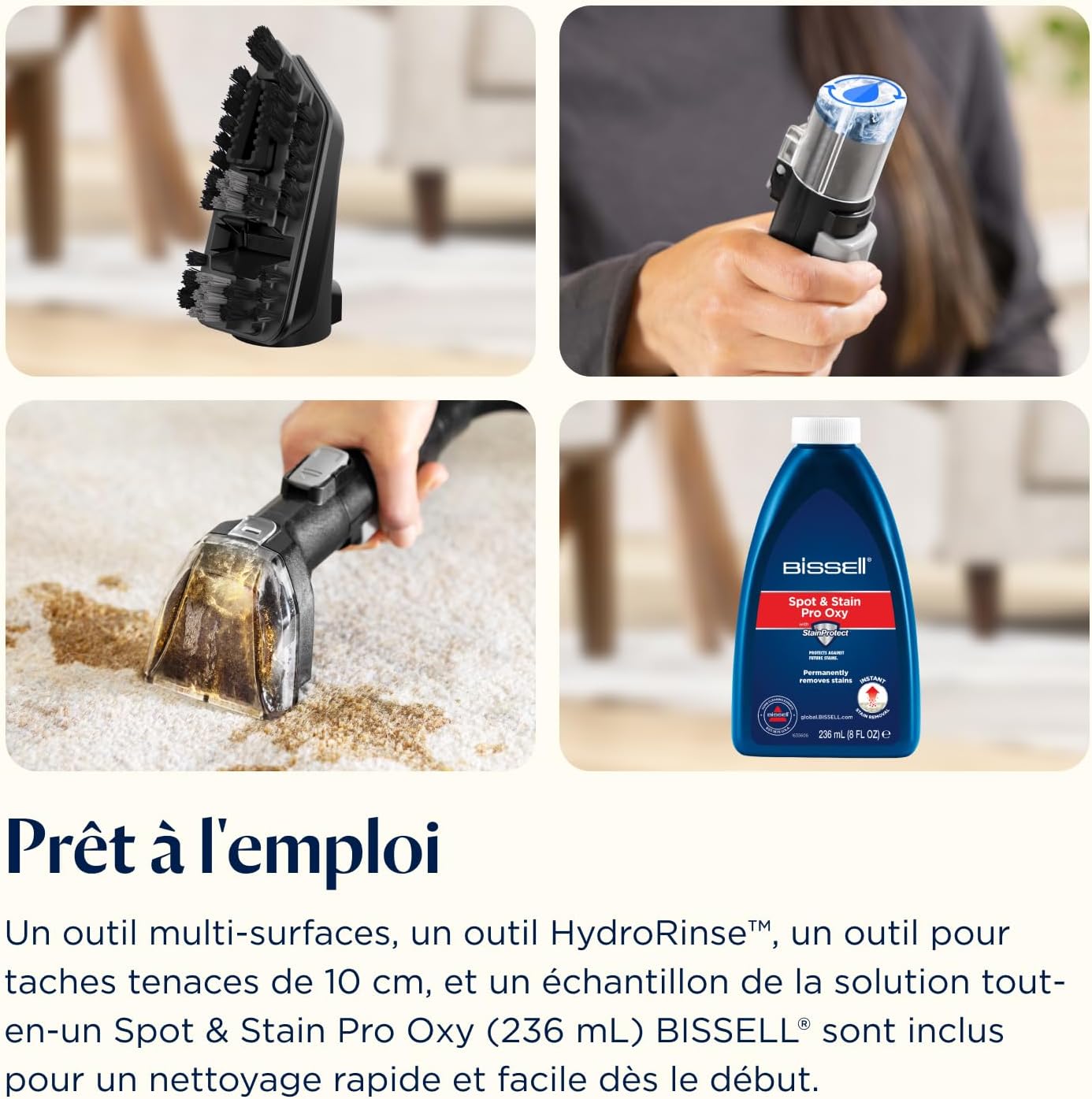 BISSELL SpotClean HydroSteam, Shampouineuse Canapé, Moteur Puissant de 1000W, Nettoyeur Vapeur avec Technologie HydroSteam, Nettoyeur pour Tapis, Moquettes, Meubles, Tissus, Voiture & Plus, 3689N