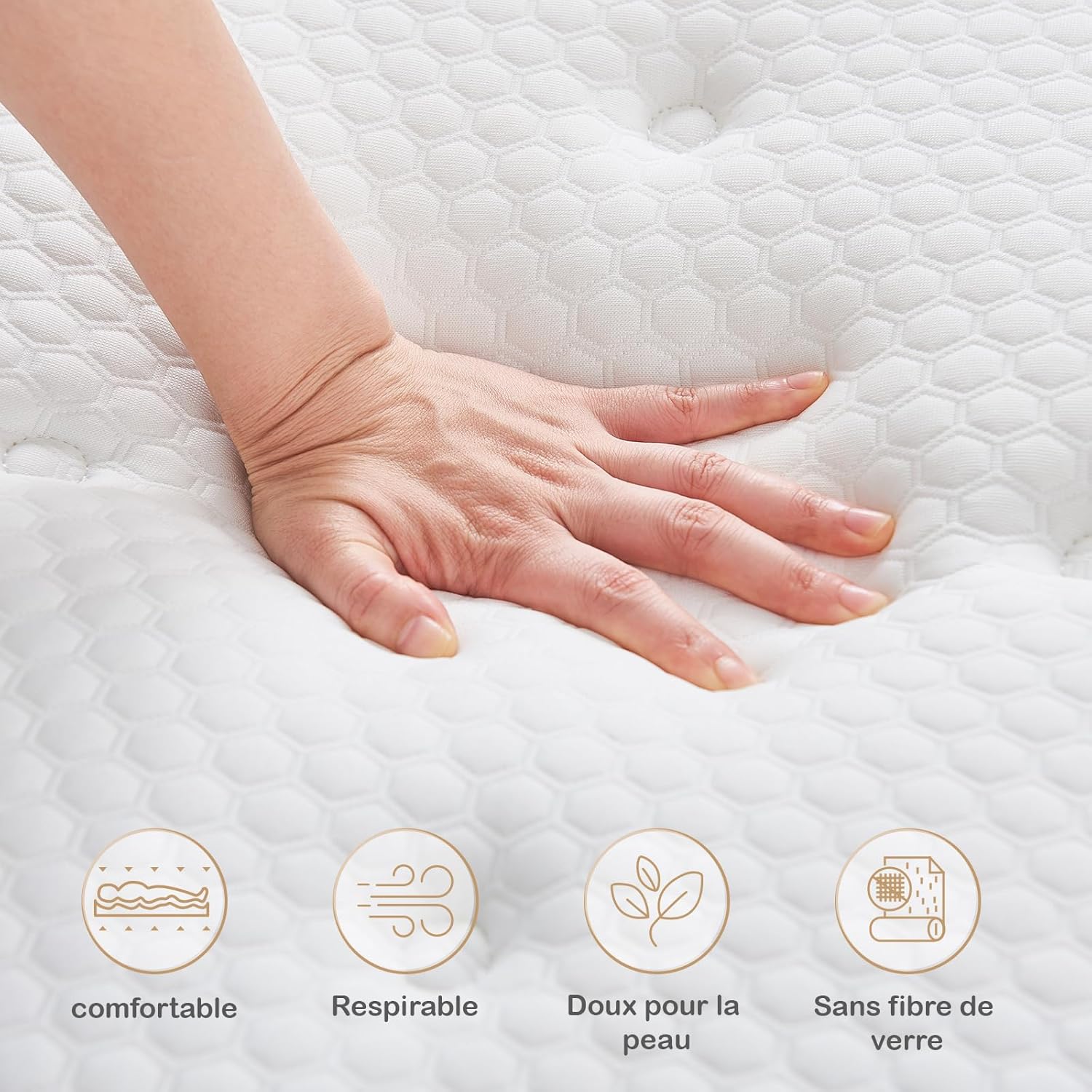 Hiepunos Matelas 180x200 cm, Épaisseur 26cm, Hybride Matelas, Matelas à Ressorts Ensachés et à Mémoire de Forme, H3 Moyenne Ferme, 7 Zones de Confort, Respirant, Soutien Parfait, (Blanc)