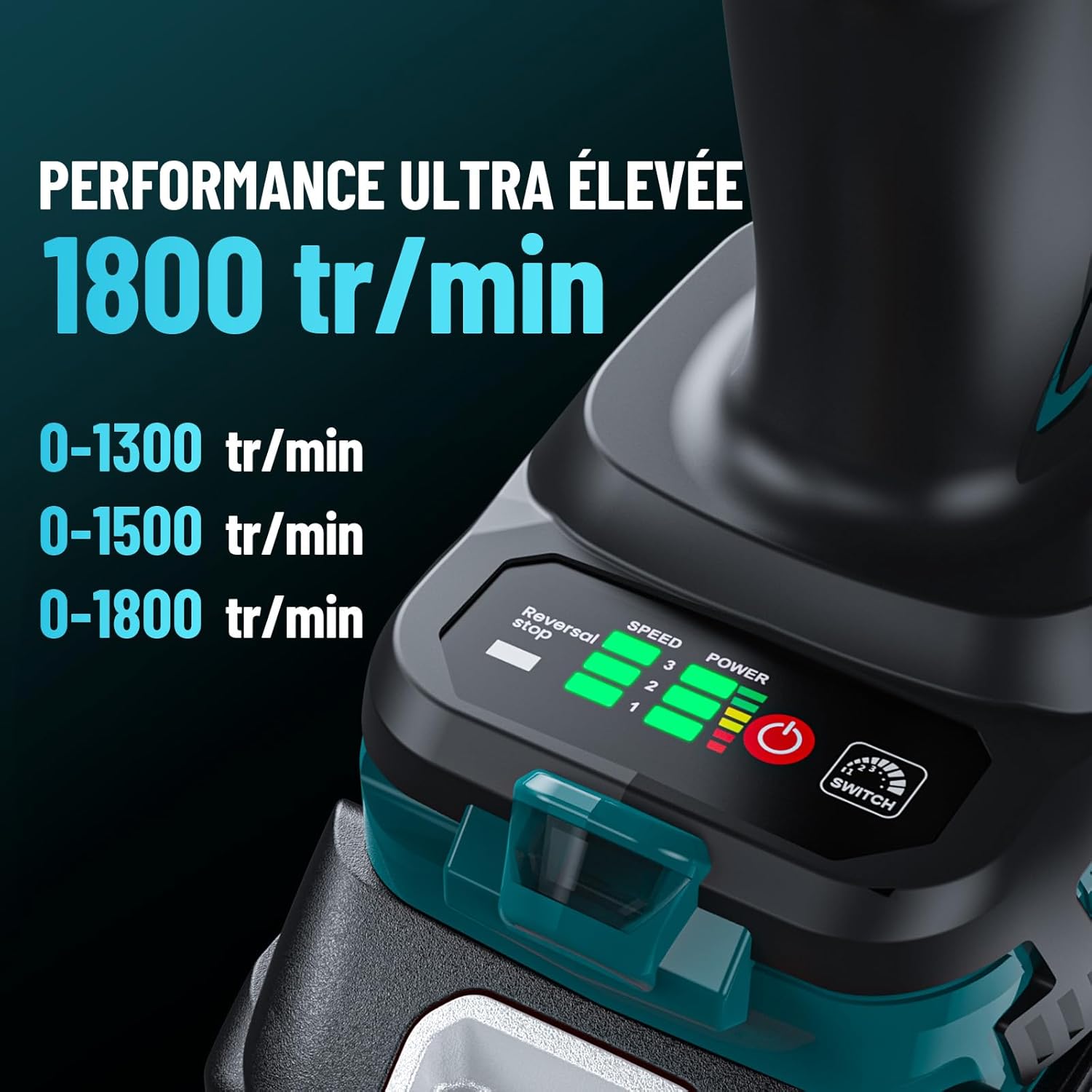 Seesii Clé à Chocs Sans Fil 1800Nm, 3/4'' Boulonneuse a Choc Electrique avec Deux Batteries 10000mAh 18V, Boîte de Vitesses à 3 Vitesses, Adaptateur de Foret 3/4" à 1/2", 34mm Douilles