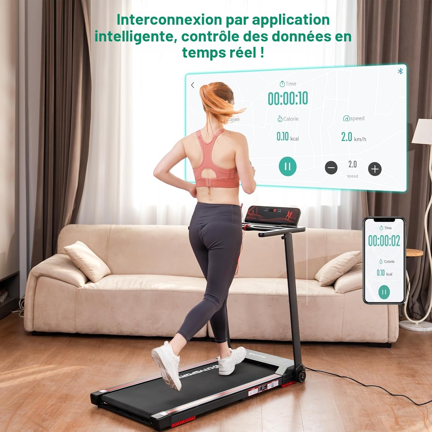 CITYSPORTS Tapis de Course,Tapis Roulant Pliable 12 km/h,avec Affichage LED,APP et 360° Tablet Holder,Walking Pad Compact pour la Maison et Le Bureau (Black & Red)