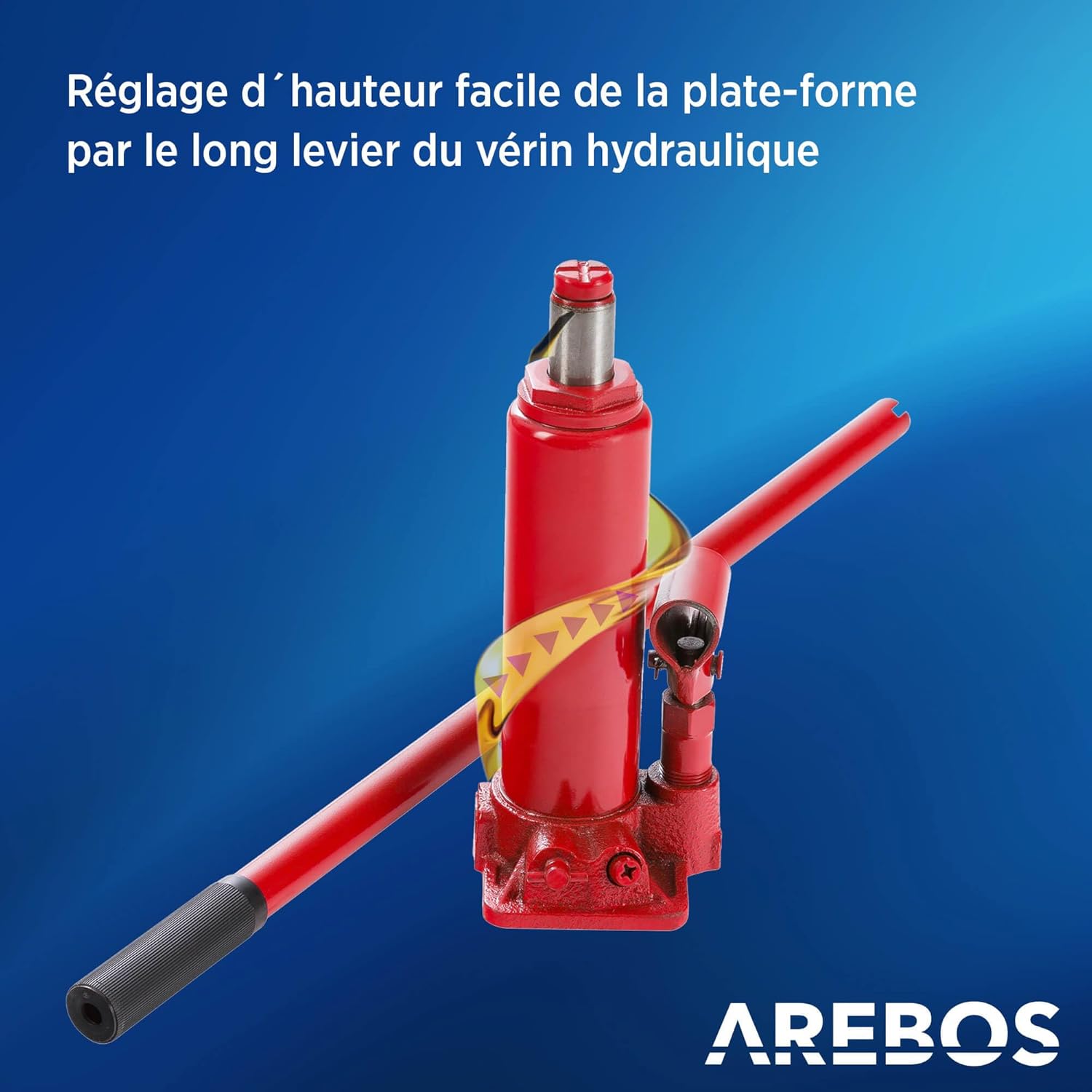 Arebos Lot de 2 Rampes d’Accès avec Cric Hydraulique 2T | Pont Élévateur Auto XXL | Largeur d’Accès 257 mm | Plateforme de Levage avec Soupape de Sécurité | Hauteur Réglable | Rouge