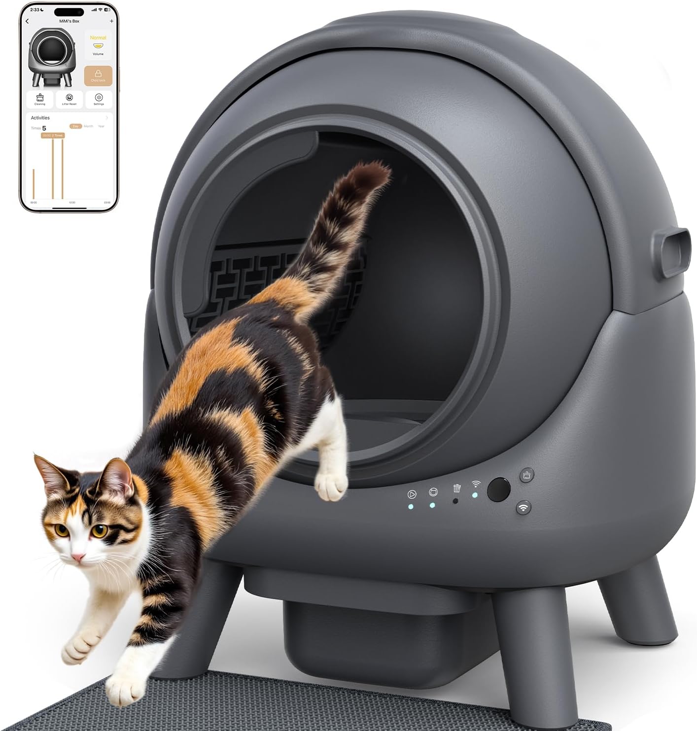 Litiere Chat Autonettoyante FEELNEEDY, Bac à Litière Automatique, Anti-Fuites/Anti-Pincement/Triple Anti-Odeur/Secure/Contrôle APP/Nettoyage Facile, Capacité Maximale de 65L