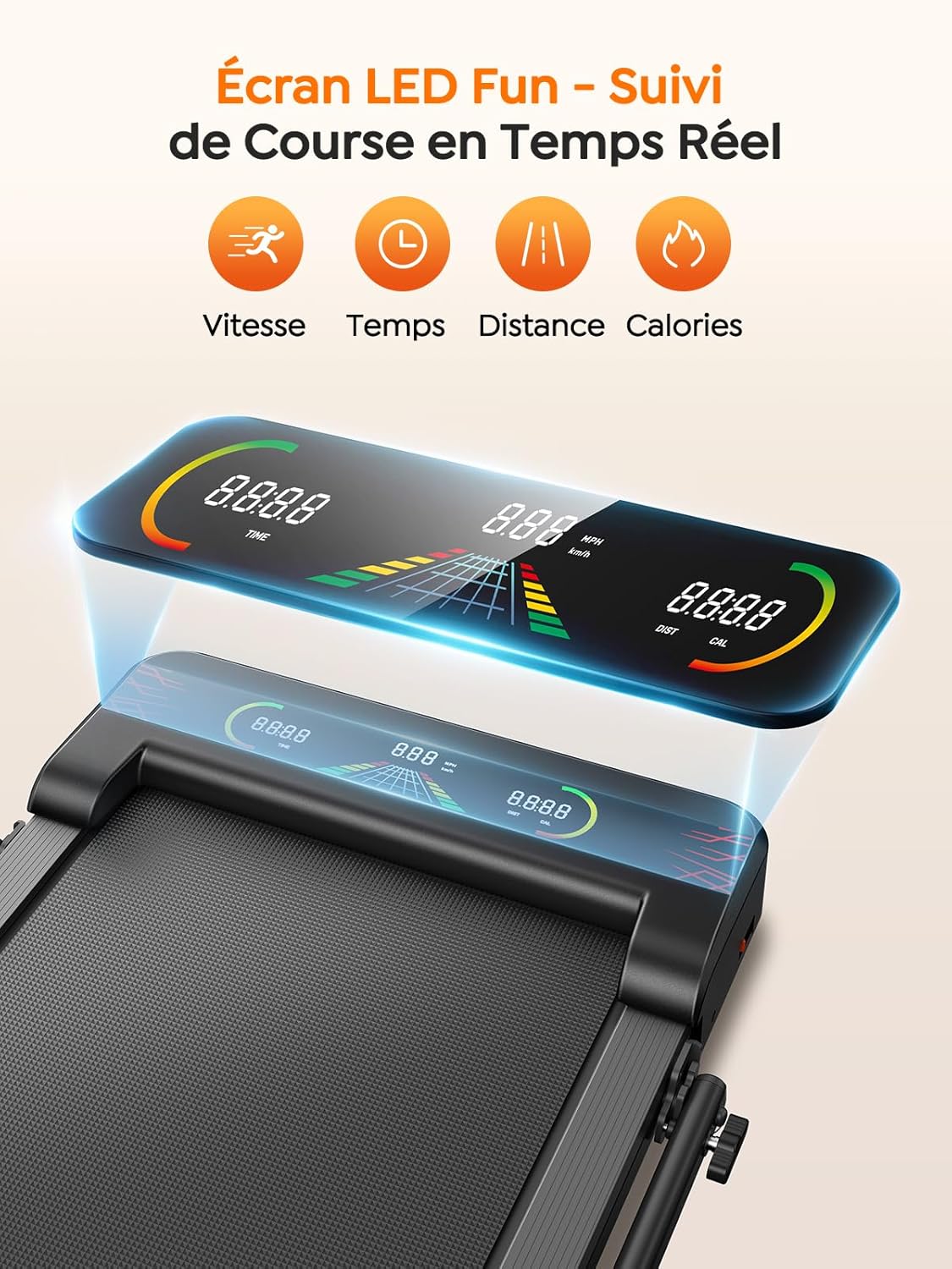 homeTro Tapis de Course Pliable 5-en-1 avec LED Motivantes - Tapis de Marche Inclinable 9%, Moteur Silencieux, Double Écran LED, 1-12 km/h, Compact Walking Pad Maison/Bureau (120kg Max)