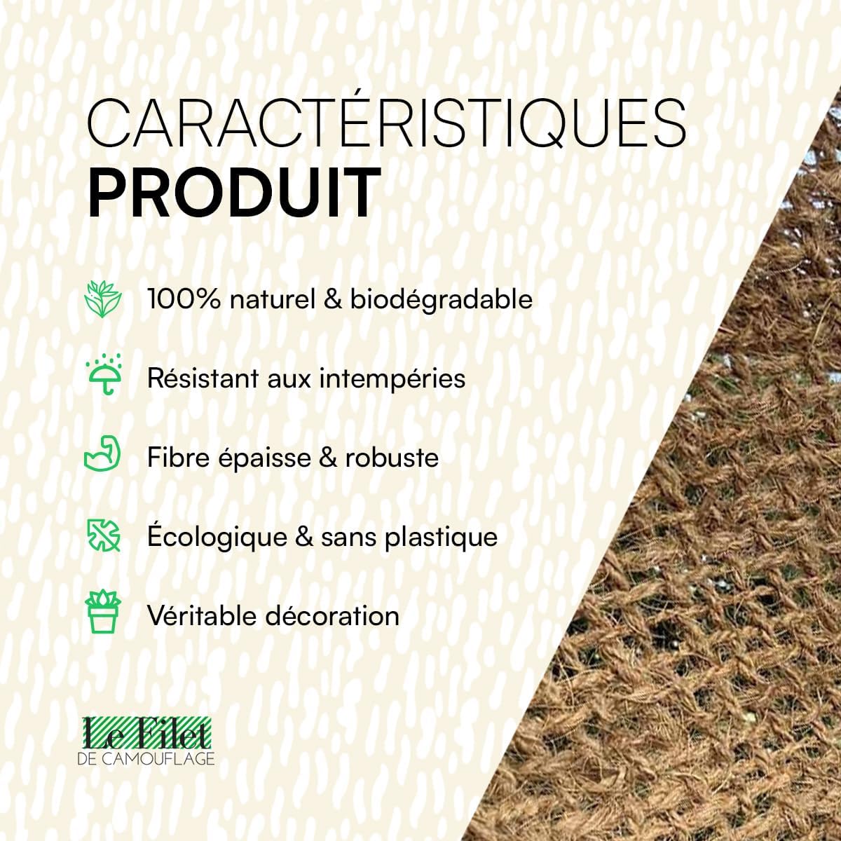 Voile d'Ombrage Coco - Toile de Coco Protection Solaire écologique - Plusieurs Tailles & Formes (Carré, Rectangle, Triangle) - Terrasse, Jardin, Pergola