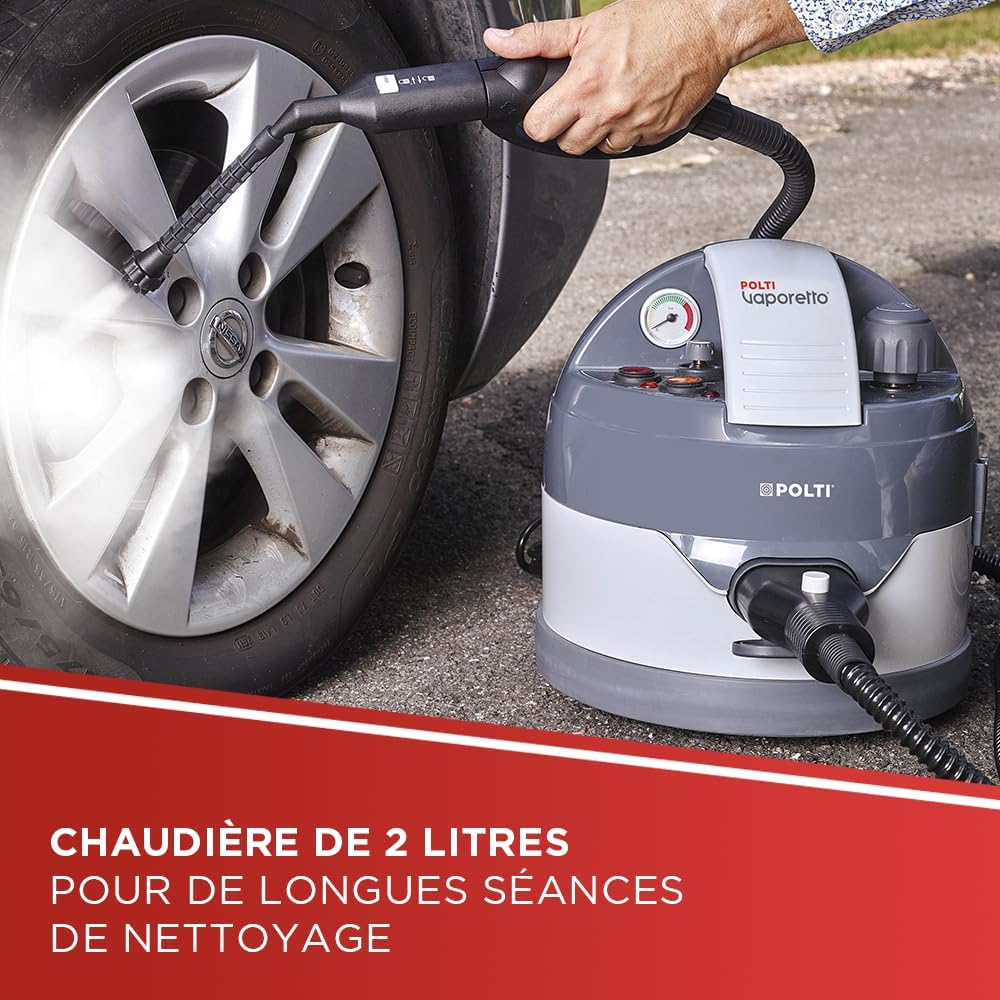 Polti Vaporetto Eco Pro 3.0, Nettoyeur à Vapeur avec Chaudière et Bouchon de Sécurité, Puissance de la Chaudière Max. 2000 W, Réservoir de 2 L, 9 Accessoires Inclus, Fabriqué en Italie, Gris