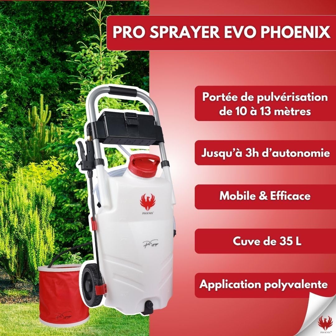 PHOENIX - Pro Sprayer Evo Pulvérisateur Électrique 35L - 1 Batterie Lithium 18V - Portée 10m - Autonomie 3h - Idéal pour Démoussage, Nettoyage et Entretien Extérieur - Pulvérisateur Toiture