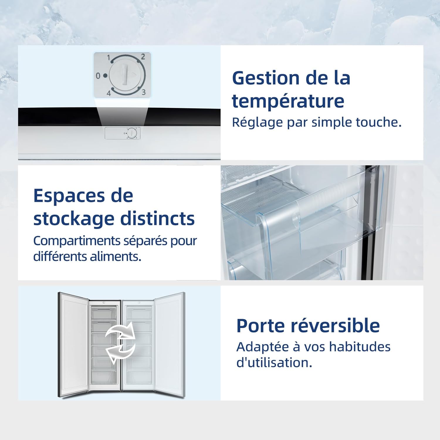 CHiQ Congélateur armoire CSD208D4E – 177L, Congélation 4 étoiles, Ultra silencieux (39 dB), Design en acier noir, Pieds réglables, Porte réversible 540 x 550 x 1440 mm