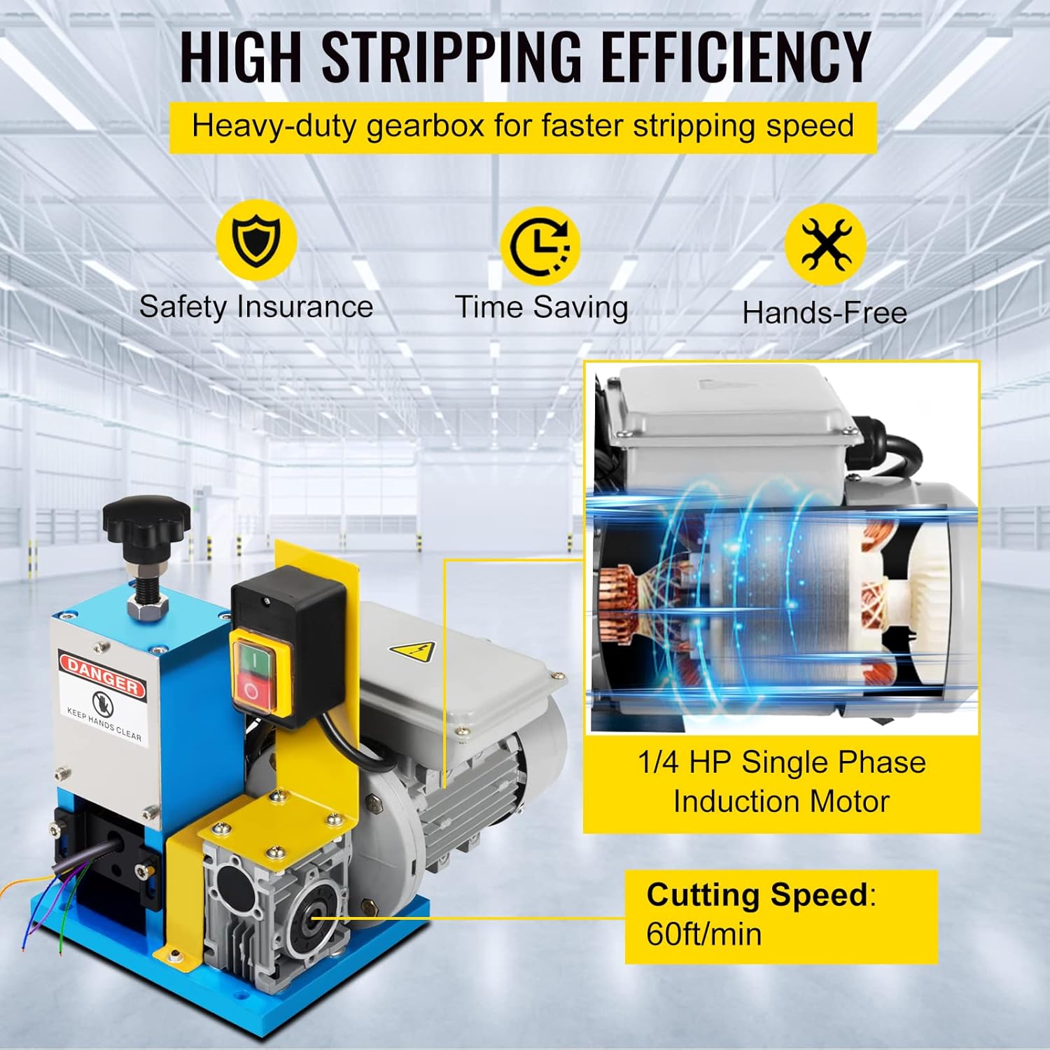 VEVOR Machine à Dénuder électrique HXSMS-025, Pince à dénuder électrique x1 lame, pour recycler les fils de cuivre/enlever l'isolant en plastique et en caoutchouc des fils de ferraille intacts