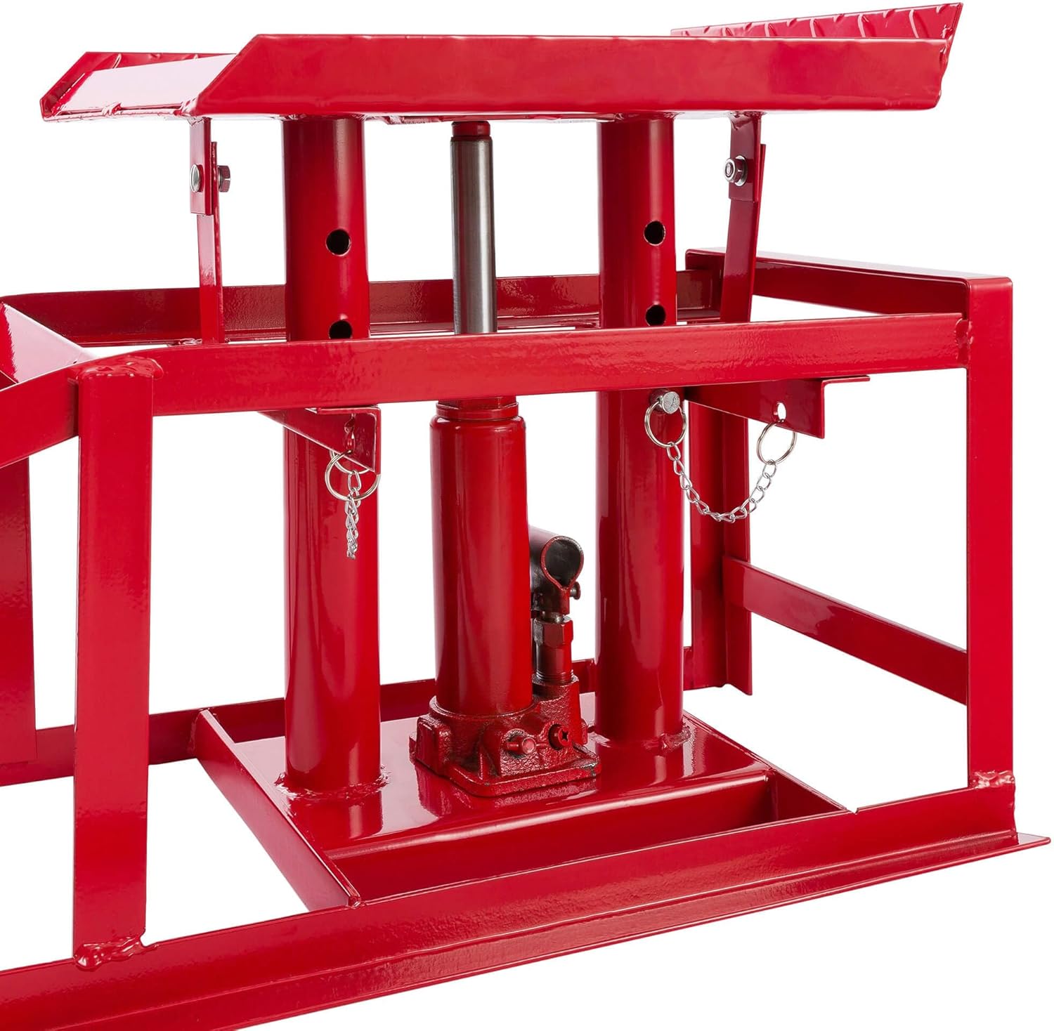 Arebos Lot de 2 Rampes d’Accès avec Cric Hydraulique 2T | Pont Élévateur Auto XXL | Largeur d’Accès 257 mm | Plateforme de Levage avec Soupape de Sécurité | Hauteur Réglable | Rouge